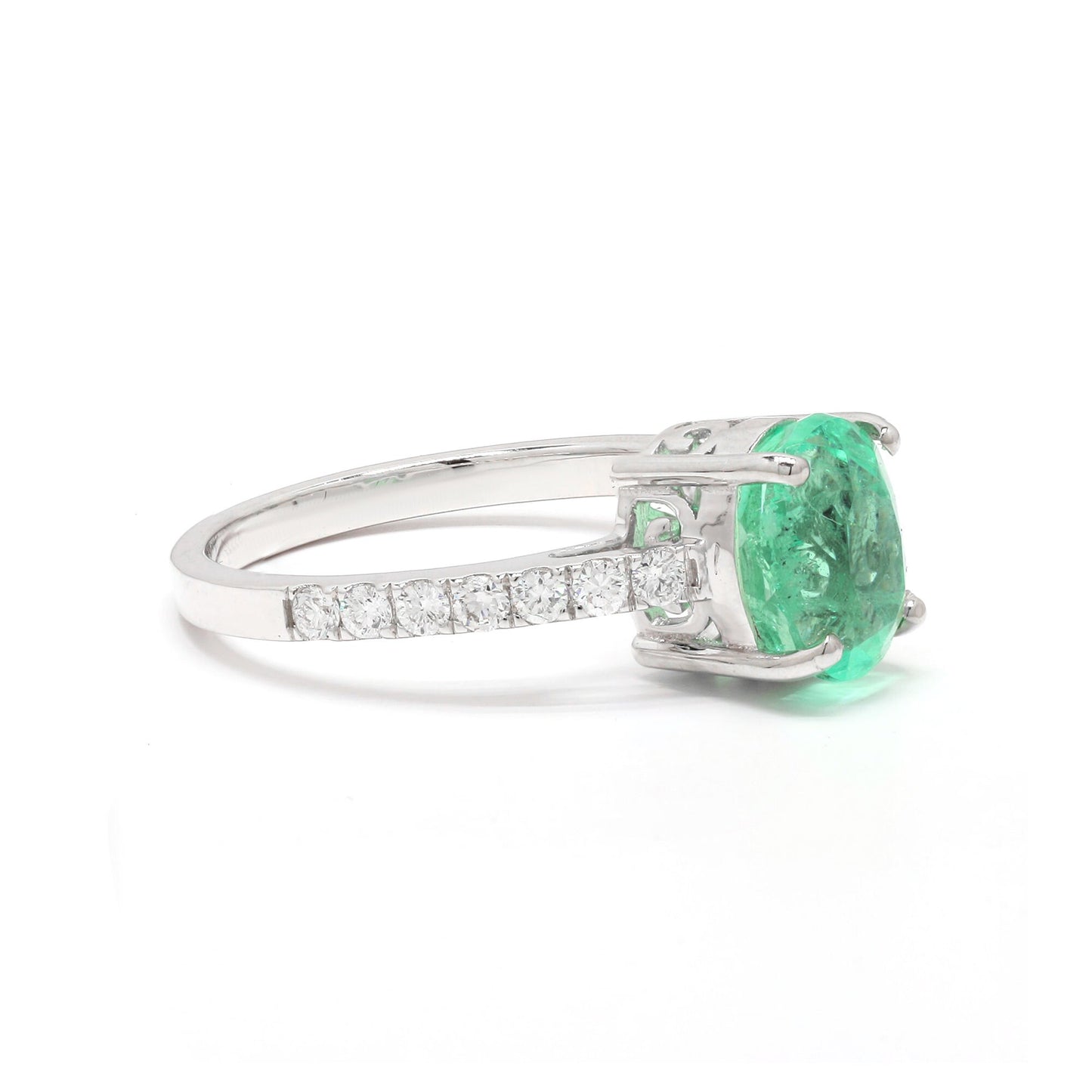 Real Colombian Emerald Ring Gold 2.08 CTS Emerald 7x9MM Size Oval Cut Emerald & White Diamond Ring Gold