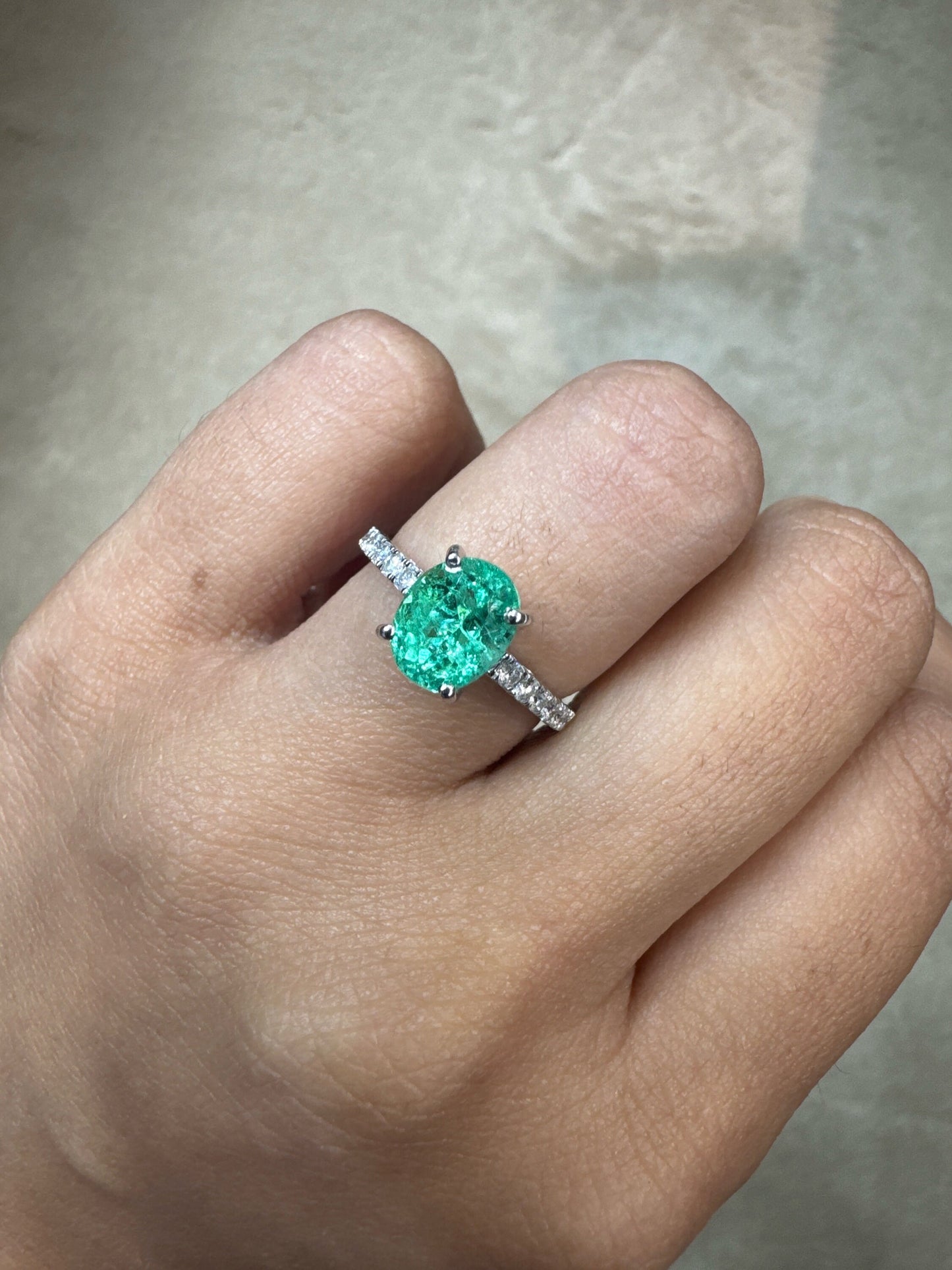 Real Colombian Emerald Ring Gold 2.08 CTS Emerald 7x9MM Size Oval Cut Emerald & White Diamond Ring Gold