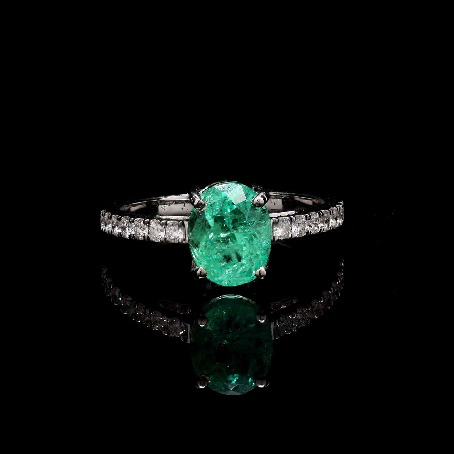 Real Colombian Emerald Ring Gold 2.08 CTS Emerald 7x9MM Size Oval Cut Emerald & White Diamond Ring Gold