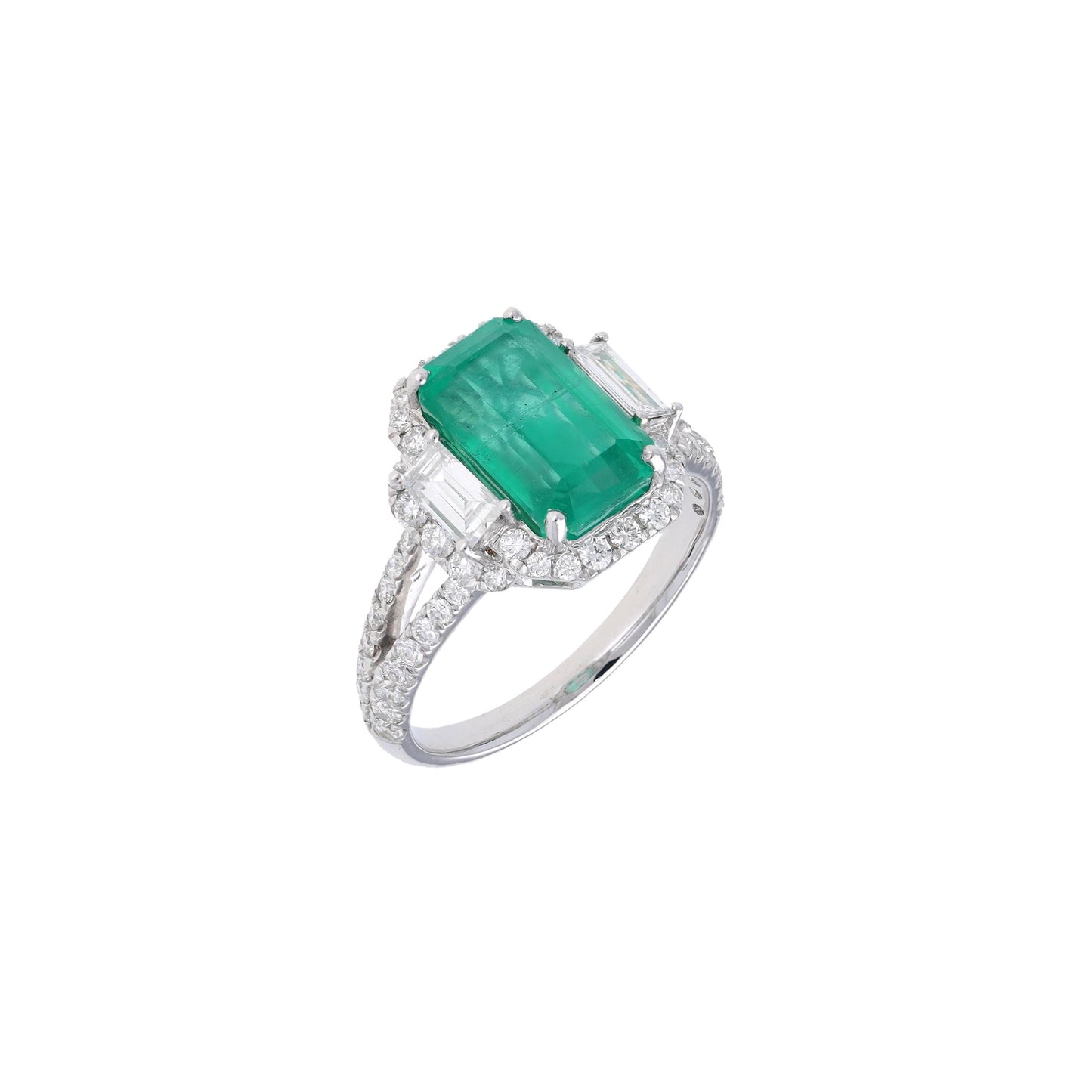 Octagon cut emerald diamond ring gold | Natural big emerald gold ring | Diamond prong set ring gold | Emerald baguette ring for her