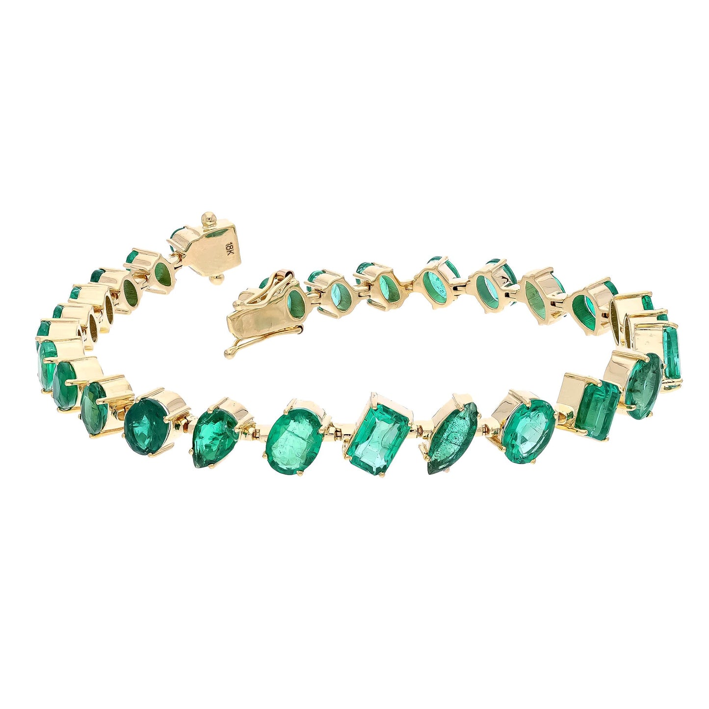 10.31 Cts Emerald Bracelet 18k Yellow Gold Natural Gemstone Jewelry Stackable Bracelet For Woman, 6.75 Inch Length Gold Unique Bracelet
