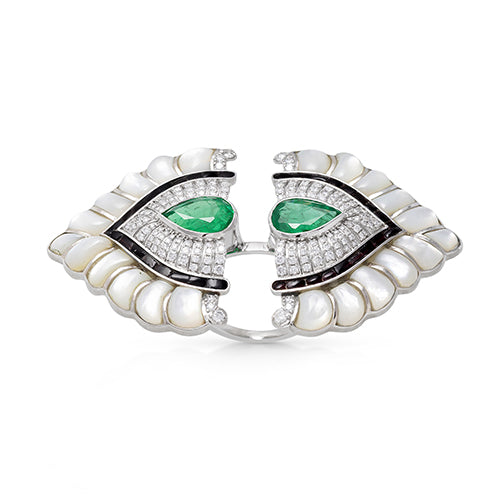 Pear Cut Emerald Diamond Ring 18K White Solid Gold Size IND 13 Handmade IGI Certified Jewellery