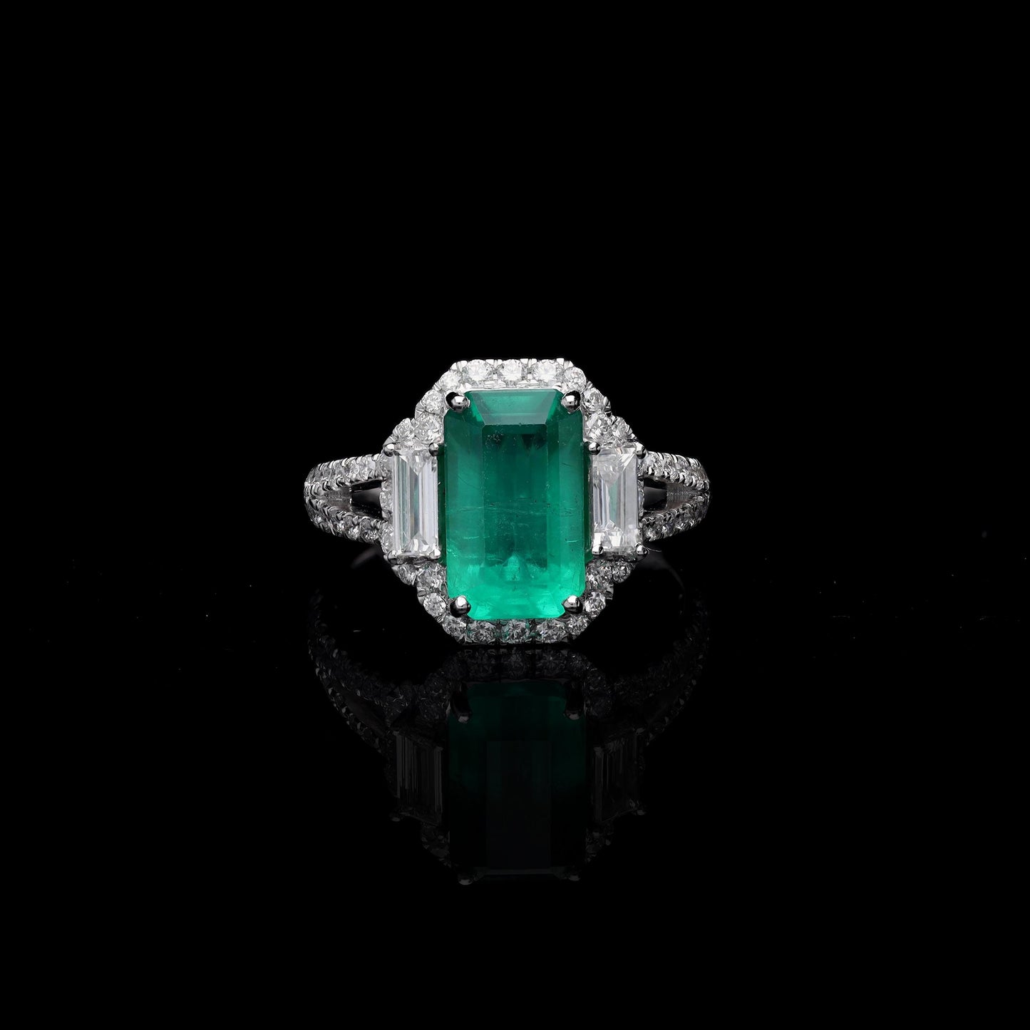 Octagon cut emerald diamond ring gold | Natural big emerald gold ring | Diamond prong set ring gold | Emerald baguette ring for her