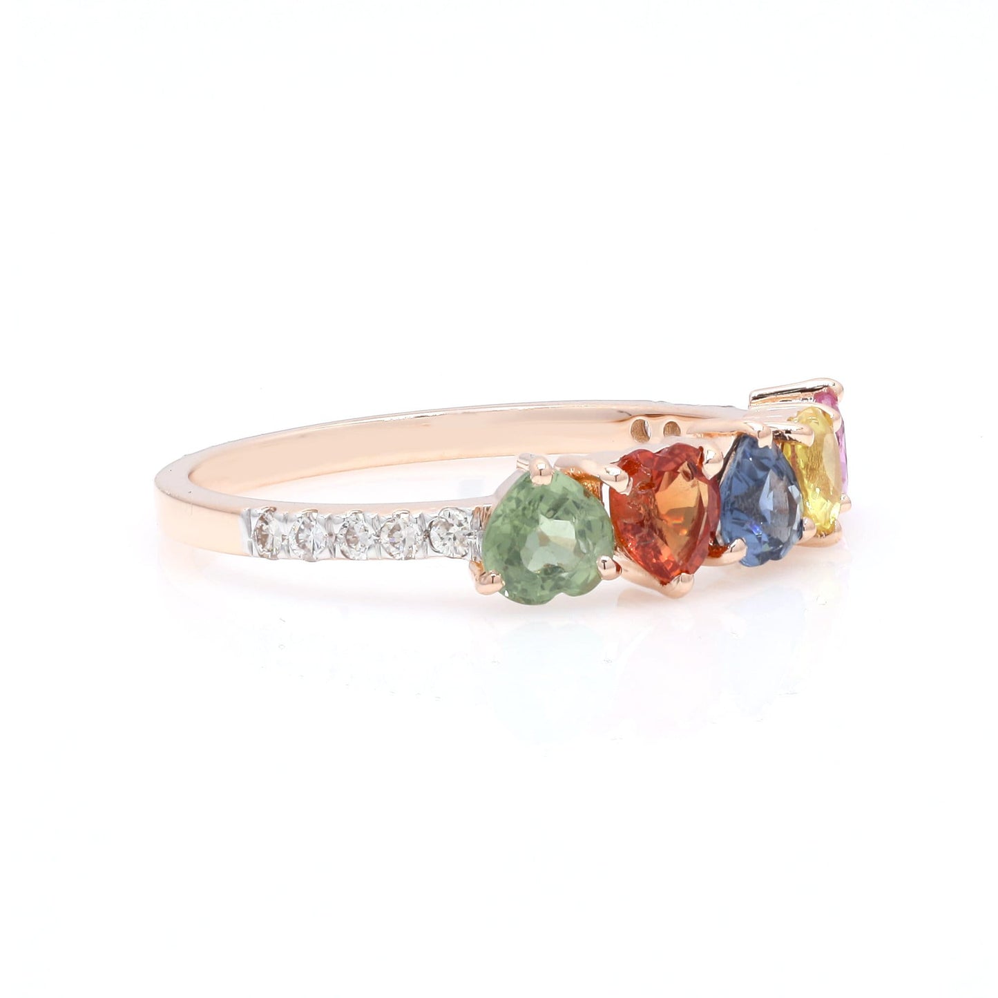 1.40 CTS. Multi Sapphire Heart Cut Gemstone in Solid 14K Gold Natural Pave Diamond Minimalist Ring | Sapphire Diamond Rings Jewelry Gift