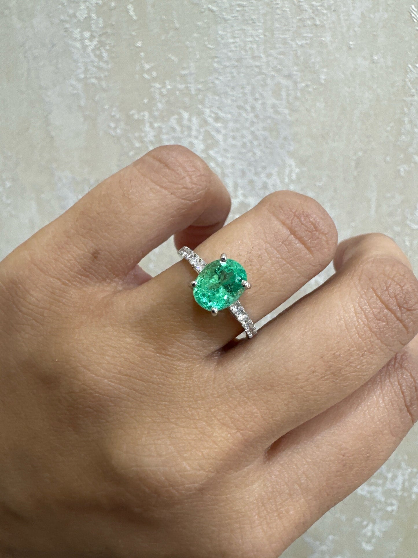 Real Colombian Emerald Ring Gold 2.08 CTS Emerald 7x9MM Size Oval Cut Emerald & White Diamond Ring Gold