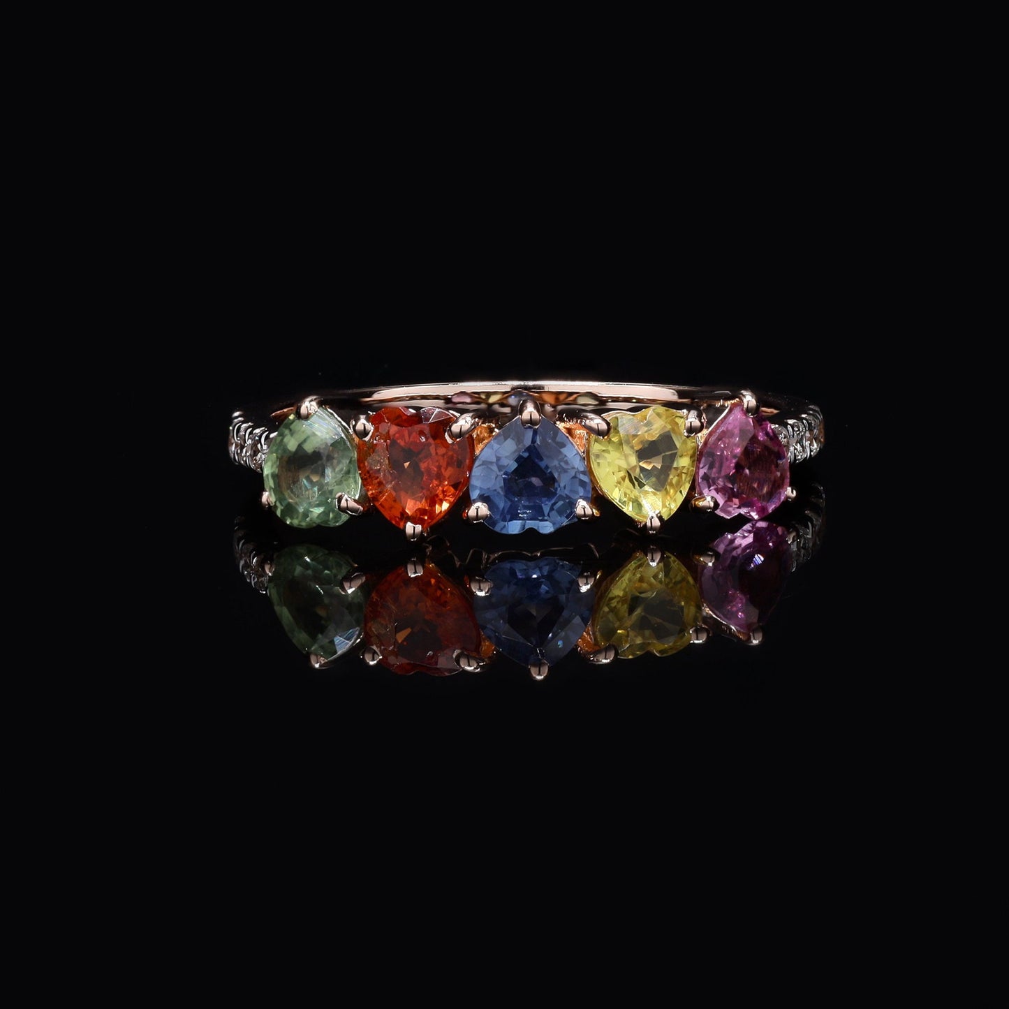 1.40 CTS. Multi Sapphire Heart Cut Gemstone in Solid 14K Gold Natural Pave Diamond Minimalist Ring | Sapphire Diamond Rings Jewelry Gift