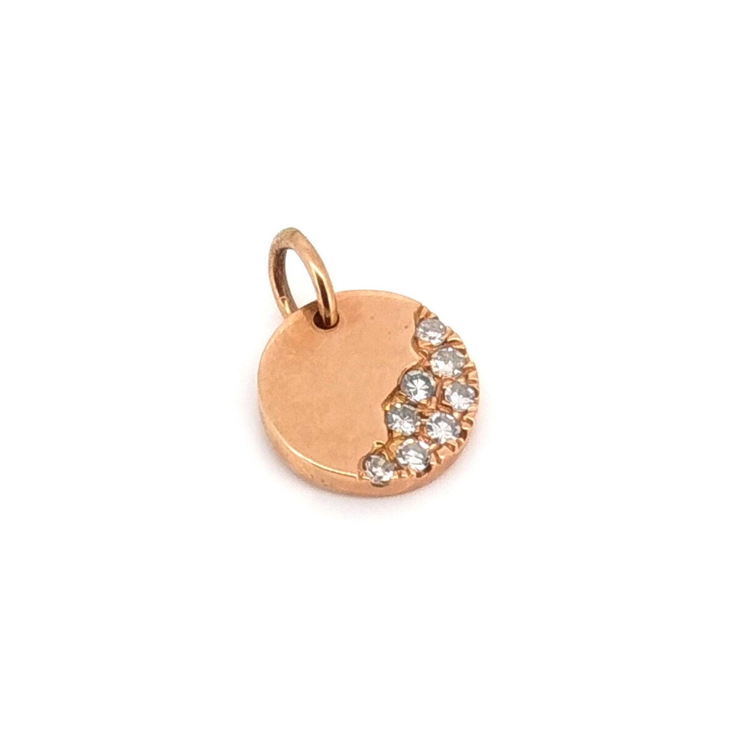 0.13 Cts. Natural Diamond Round Tiny Pendant Gold | Solid 14K Gold Diamond Pendant For Women | Rose Gold Dainty Diamond Pendant Charms