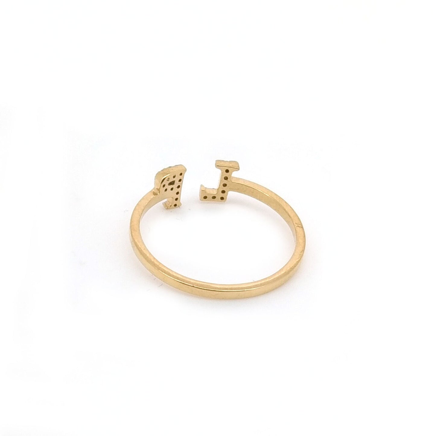 14K Solid Gold Dainty Diamond Alphabet Stacking Ring - Minimalist Initial Letter Jewelry