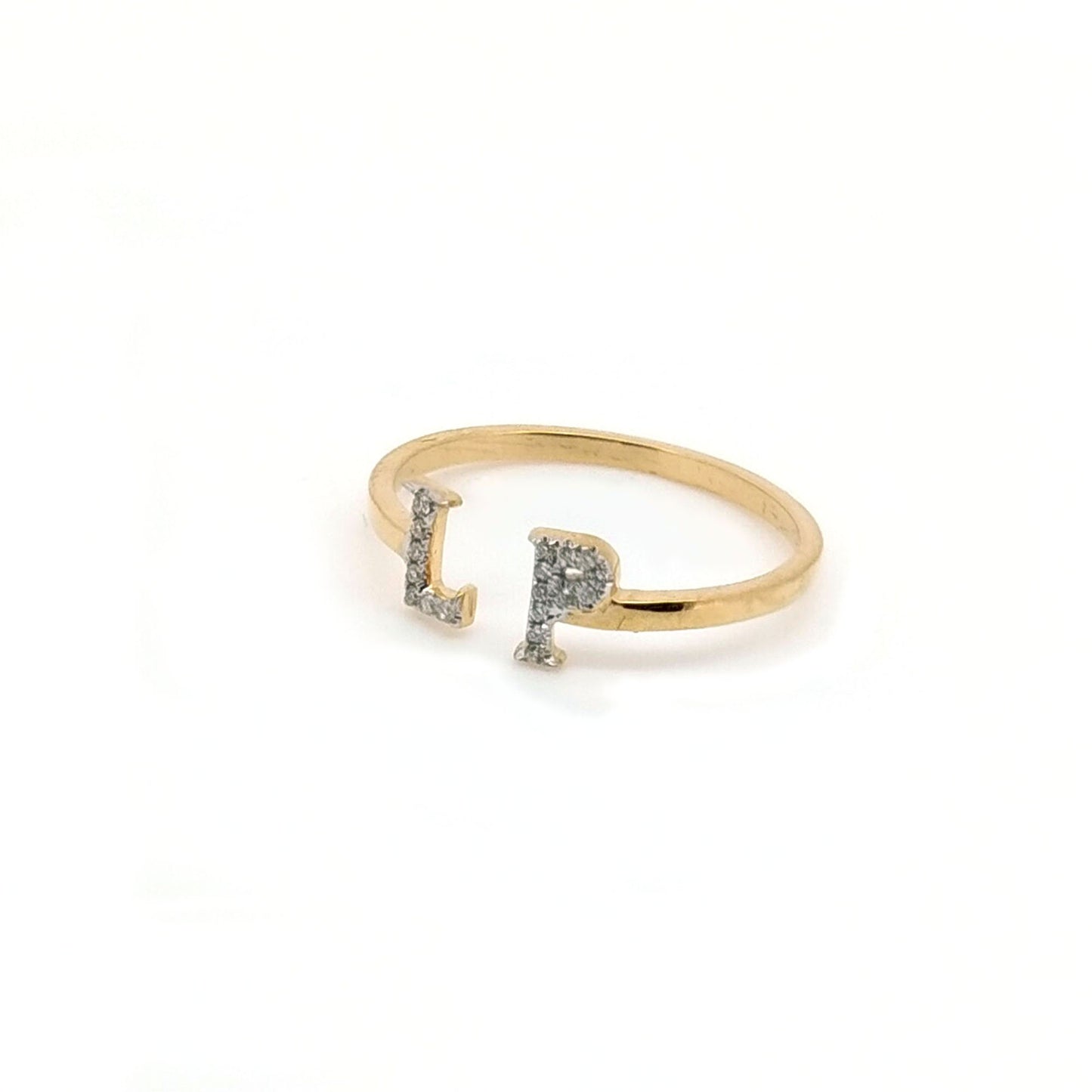 14K Solid Gold Dainty Diamond Alphabet Stacking Ring - Minimalist Initial Letter Jewelry