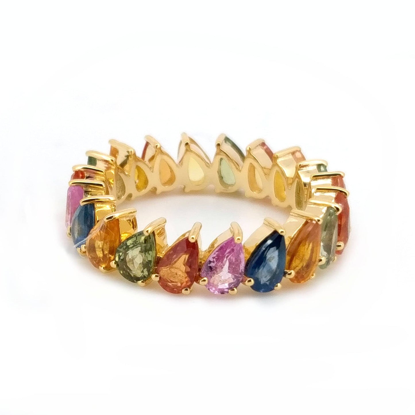 Pear cut multi sapphire infinity ring gold / 18k multi color gemstone ring / Natural sapphire infinity ring gold / Stackable gold jewelry