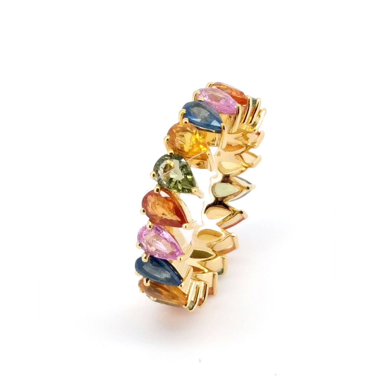 Pear cut multi sapphire infinity ring gold / 18k multi color gemstone ring / Natural sapphire infinity ring gold / Stackable gold jewelry