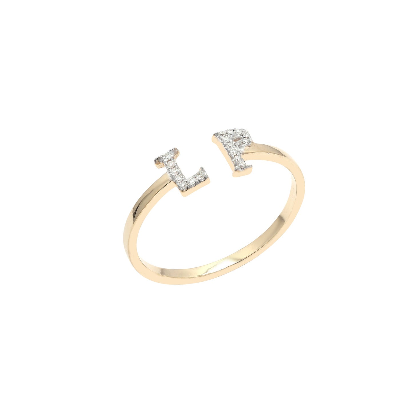 14K Solid Gold Dainty Diamond Alphabet Stacking Ring - Minimalist Initial Letter Jewelry