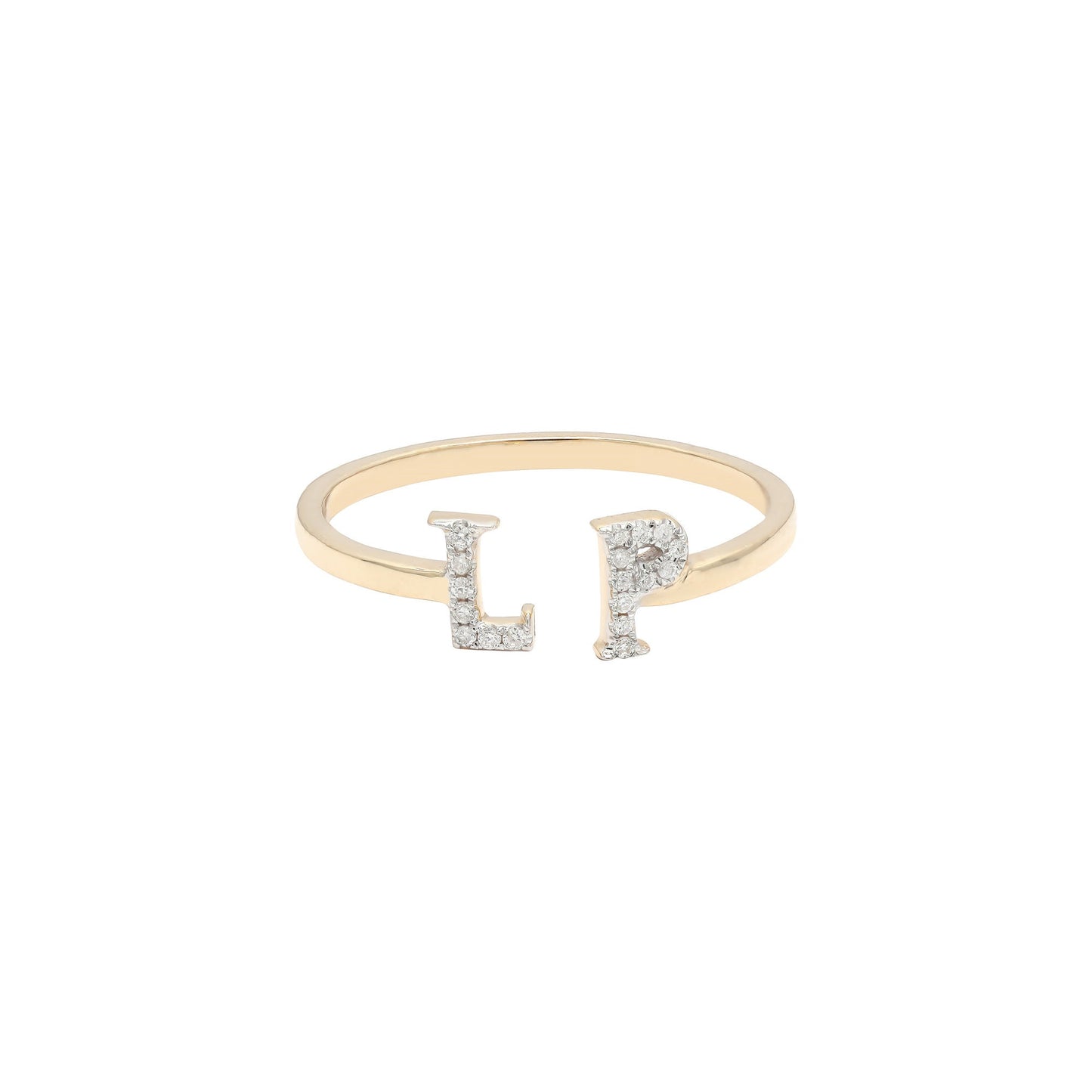 14K Solid Gold Dainty Diamond Alphabet Stacking Ring - Minimalist Initial Letter Jewelry