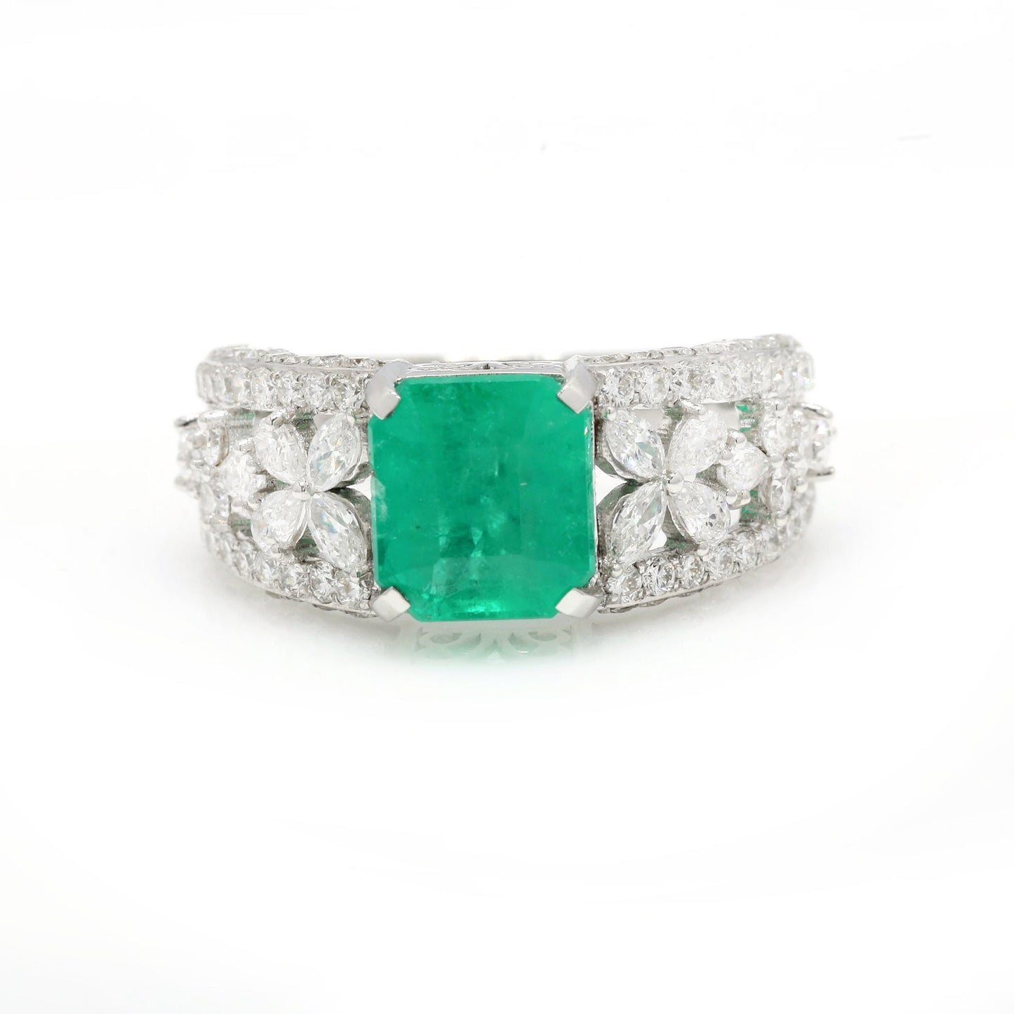 Rare 2.10 Cts. Emerald Diamond Ring / 18k Solid White Gold Statement Ring For Women / May Birthstone Emerald Engagement Ring / Gifts for Her