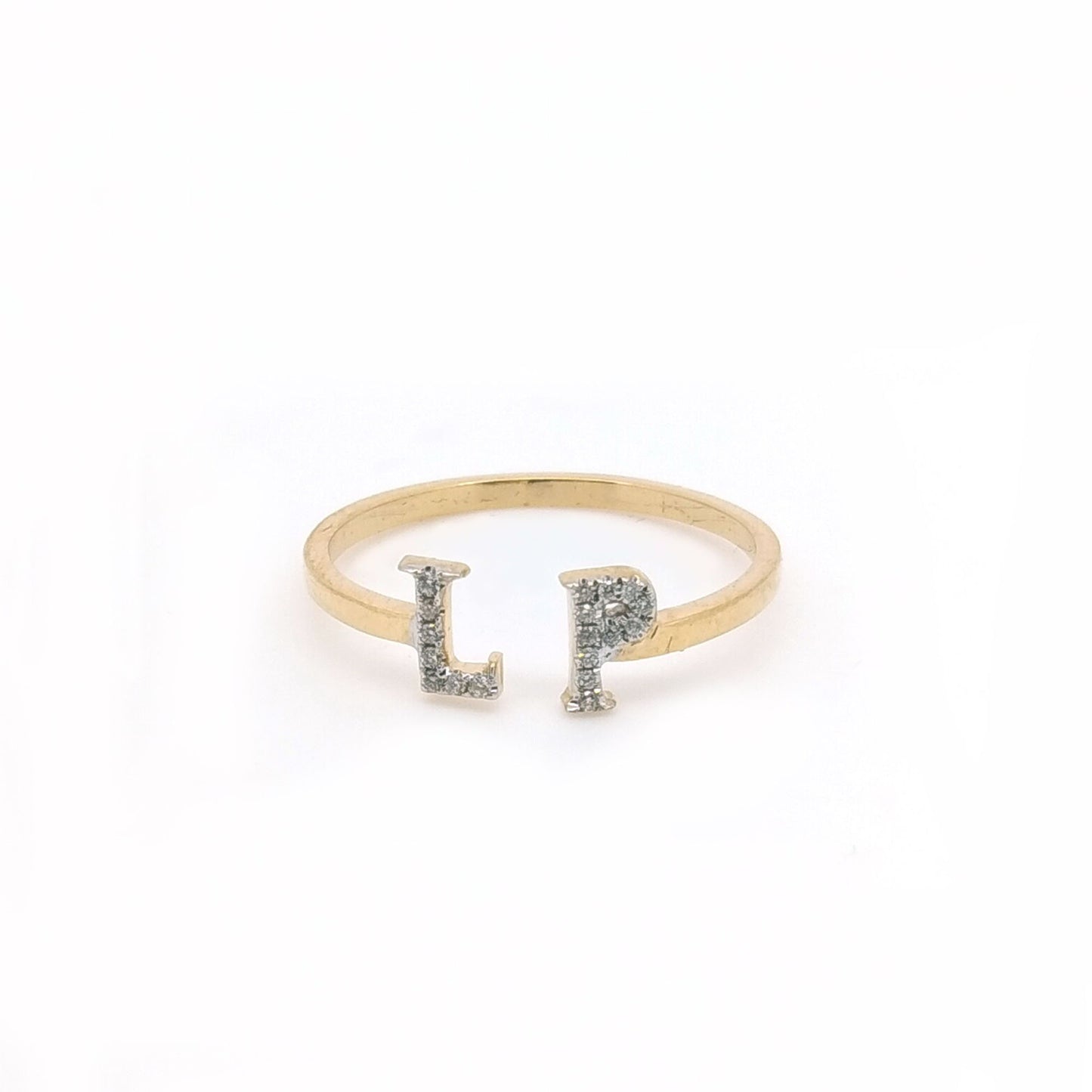 14K Solid Gold Dainty Diamond Alphabet Stacking Ring - Minimalist Initial Letter Jewelry