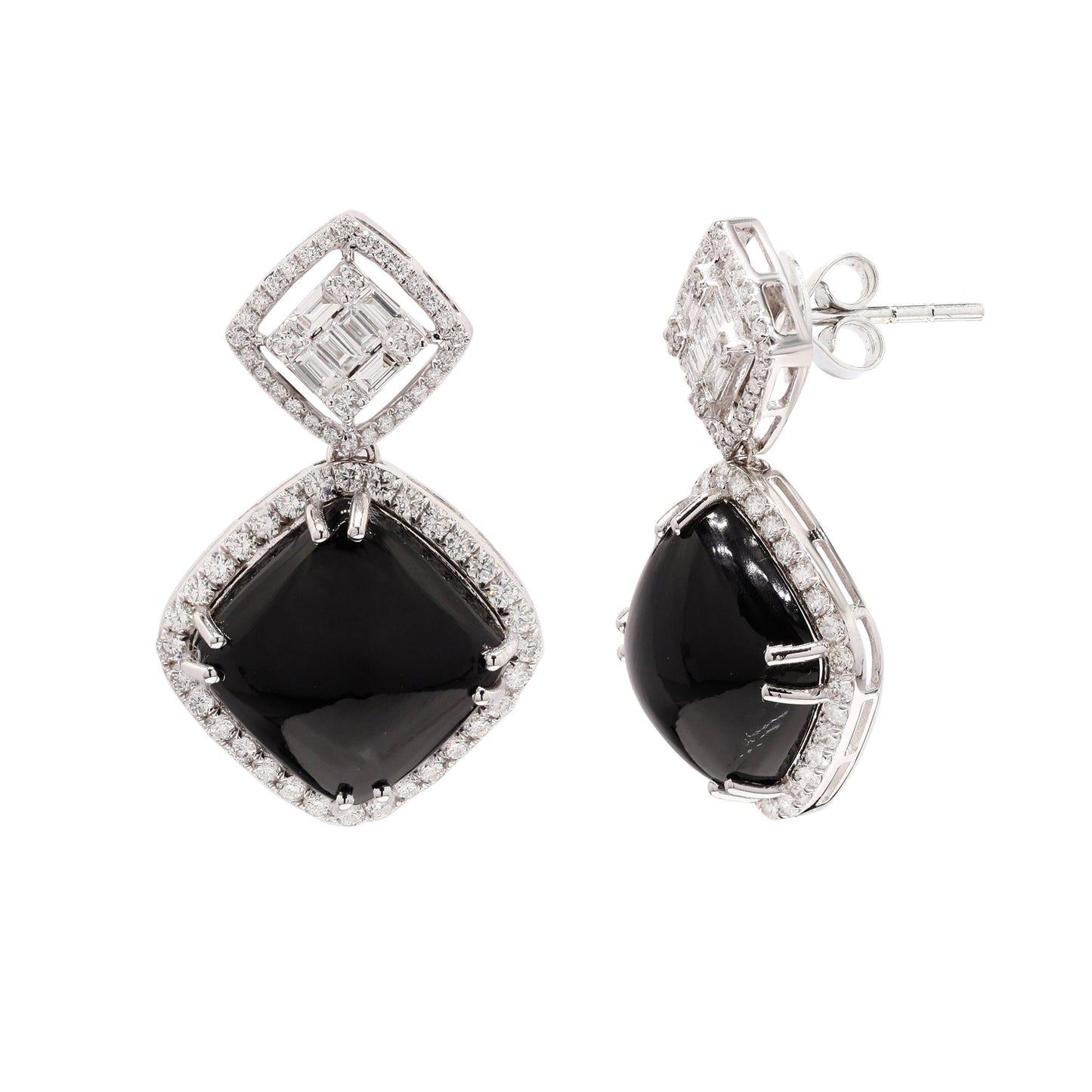 1.54 CT. Natural Diamond Solid 14K White Gold Earring Black Onyx in Diamond Stud Earlobe Statement Earrings Handmade Jewelry Gift For Women