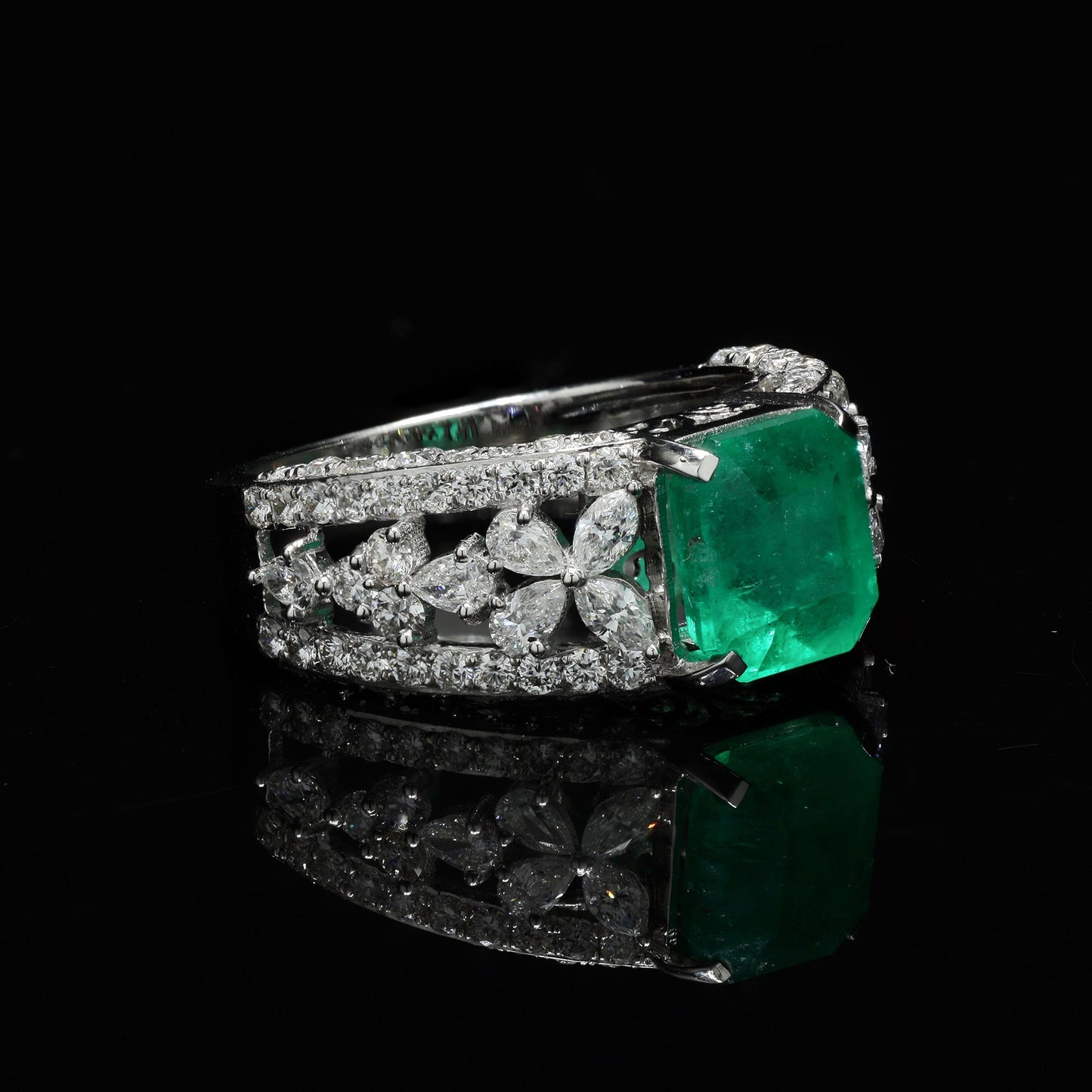 Rare 2.10 Cts. Emerald Diamond Ring / 18k Solid White Gold Statement Ring For Women / May Birthstone Emerald Engagement Ring / Gifts for Her