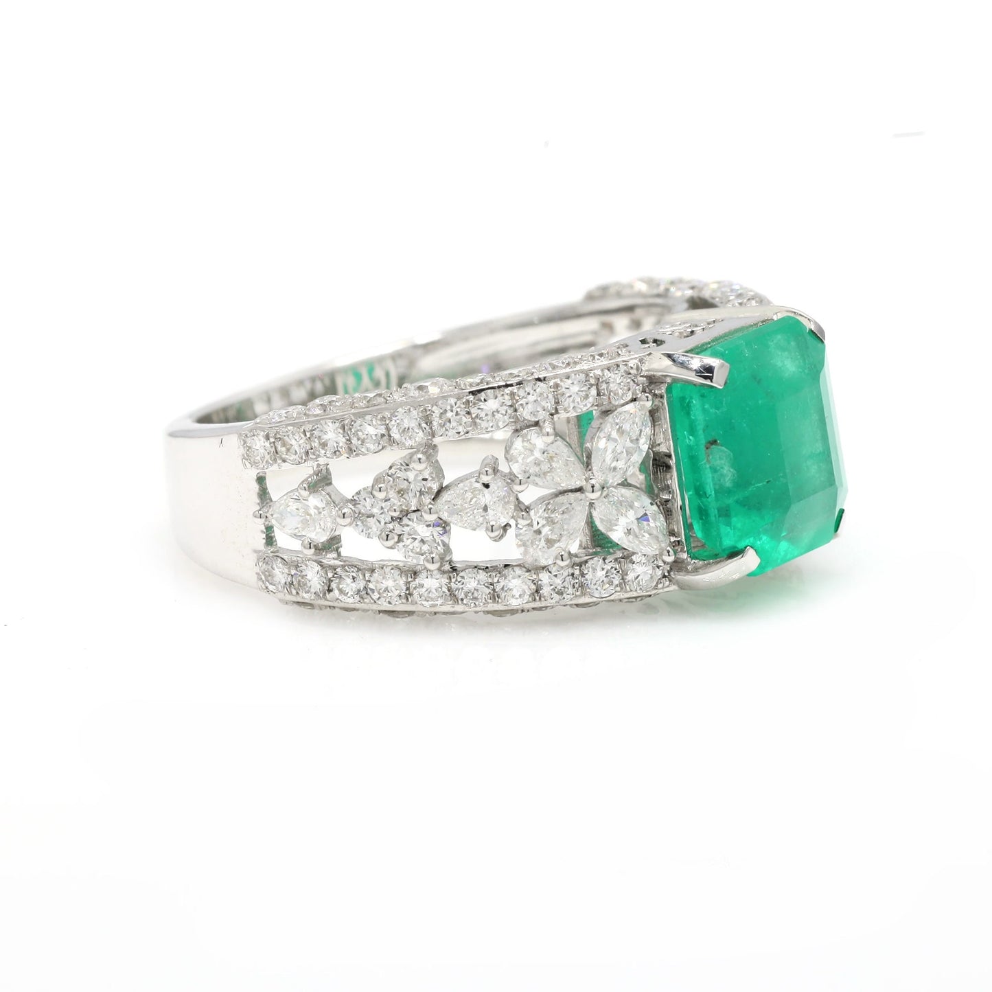 Rare 2.10 Cts. Emerald Diamond Ring / 18k Solid White Gold Statement Ring For Women / May Birthstone Emerald Engagement Ring / Gifts for Her