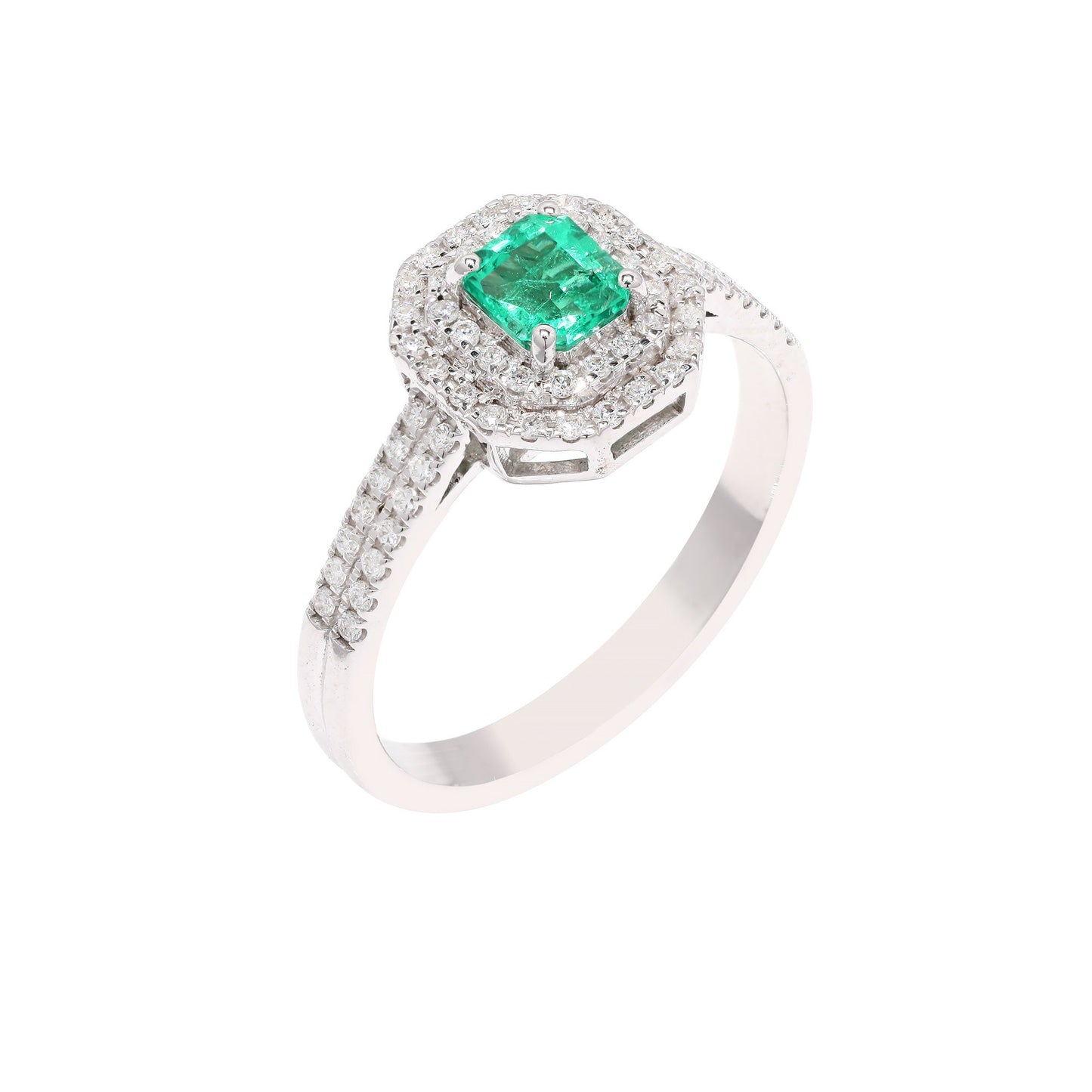 0.39 Cts. 18K Colombian Emerald Diamond Halo Engagement Ring / Solid White Gold Natural Diamond Jewelry / Gold Emerald Ring Wedding Gift