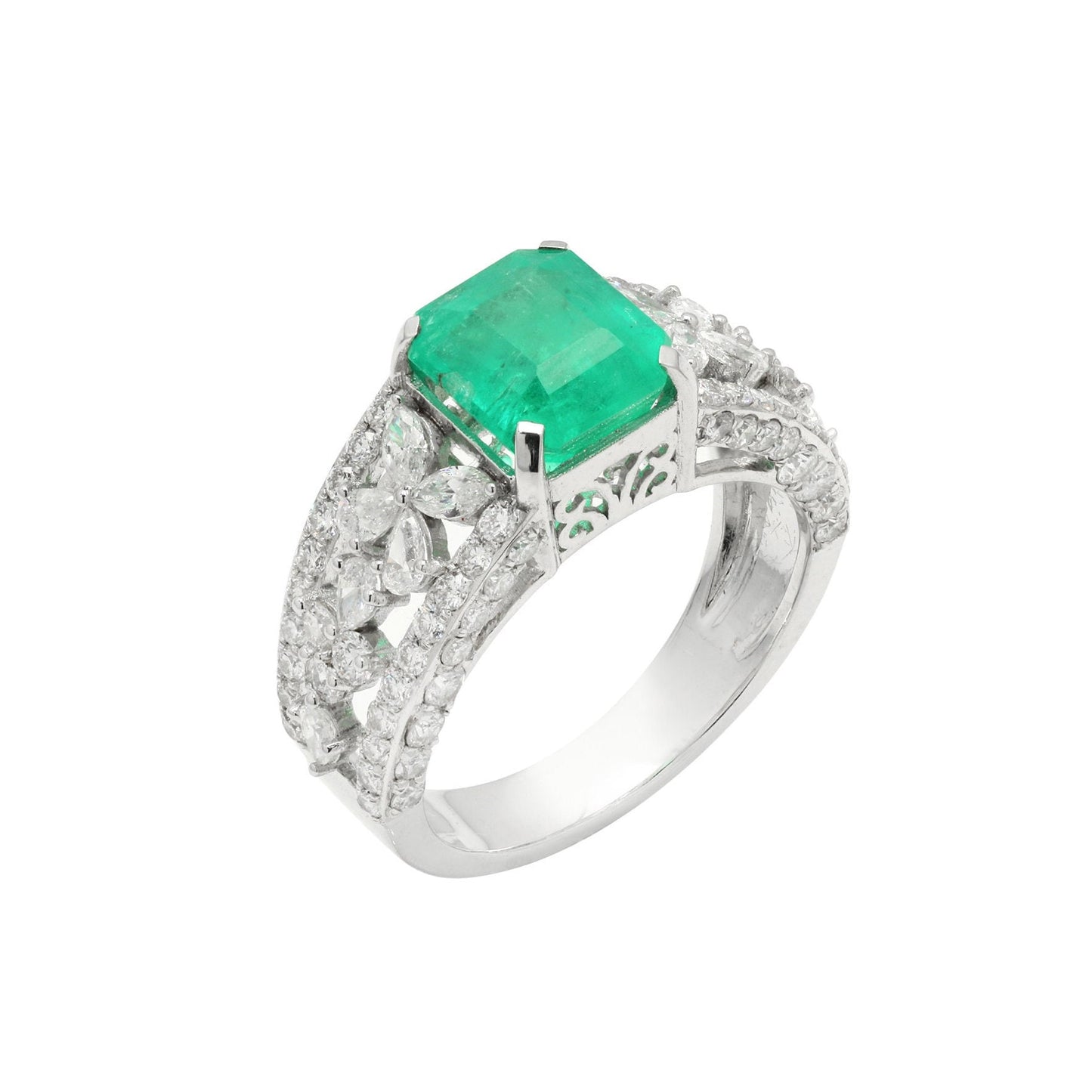 Rare 2.10 Cts. Emerald Diamond Ring / 18k Solid White Gold Statement Ring For Women / May Birthstone Emerald Engagement Ring / Gifts for Her