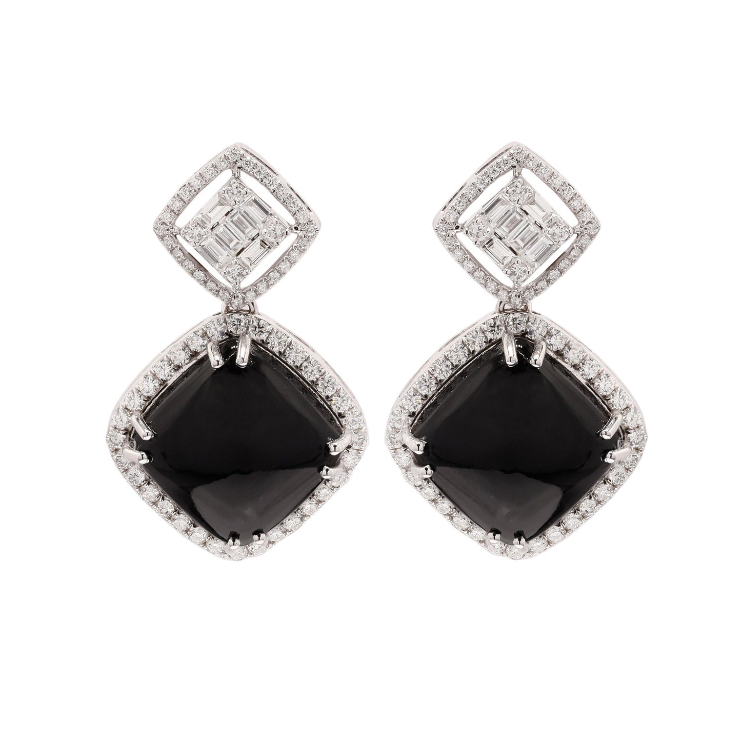 1.54 CT. Natural Diamond Solid 14K White Gold Earring Black Onyx in Diamond Stud Earlobe Statement Earrings Handmade Jewelry Gift For Women