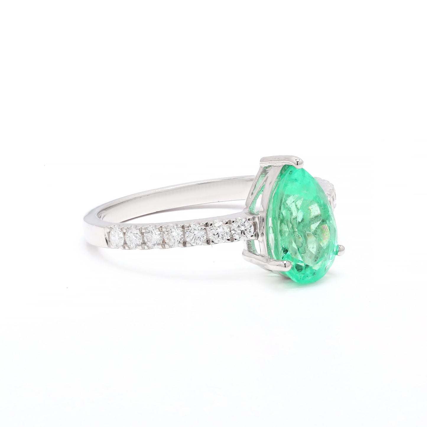 1.31cts Natural Emerald Diamond Ring Solid 18K White Gold Colombian Emerald Engagement Ring May Birthstone Emerald Jewelry Gift For Women
