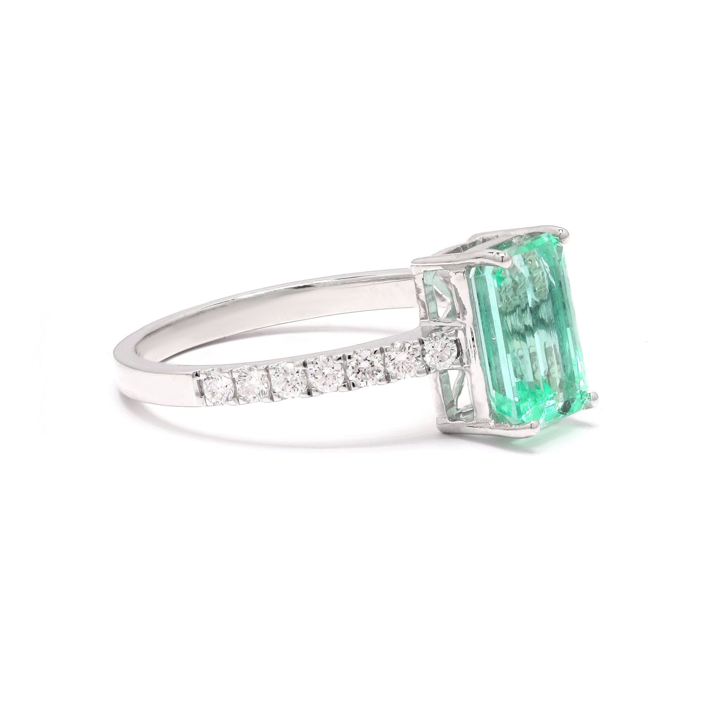 1.60 CTW. Natural Emerald Diamond Ring in 18K White Gold Jewelry, Natural Diamond Gold Rings For Women, Colombian Emerald Engagement Ring