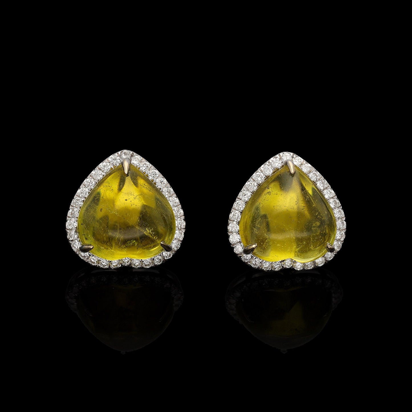 Yellow Tourmaline Diamond Stud Earring, 18K White Gold Natural Diamond Earrings Jewelry, Tourmaline Gemstone Minimalist Earring For Women