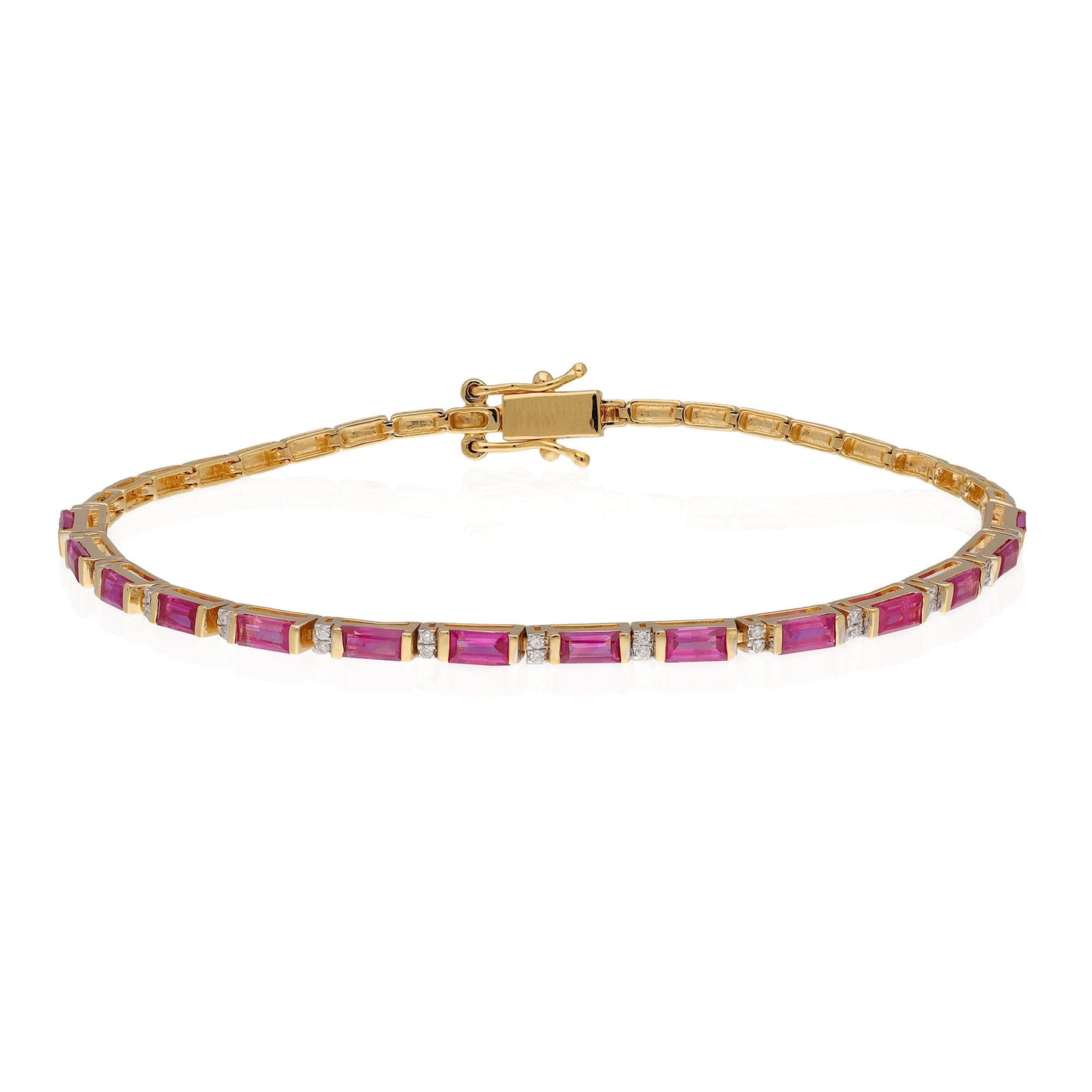 Ruby Diamond Bracelet 18k Yellow Gold, Certified Natural White Diamond & Ruby Tennis Bracelet, Dainty Solid Gold Minimalist Jewelry Gift