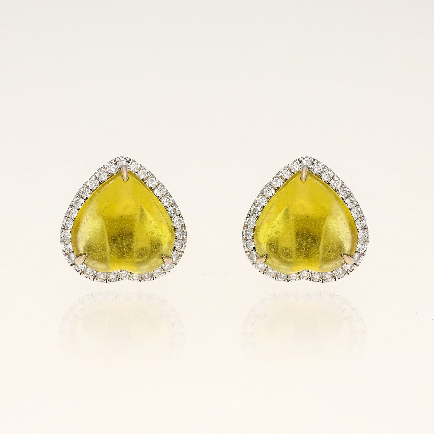 Yellow Tourmaline Diamond Stud Earring, 18K White Gold Natural Diamond Earrings Jewelry, Tourmaline Gemstone Minimalist Earring For Women
