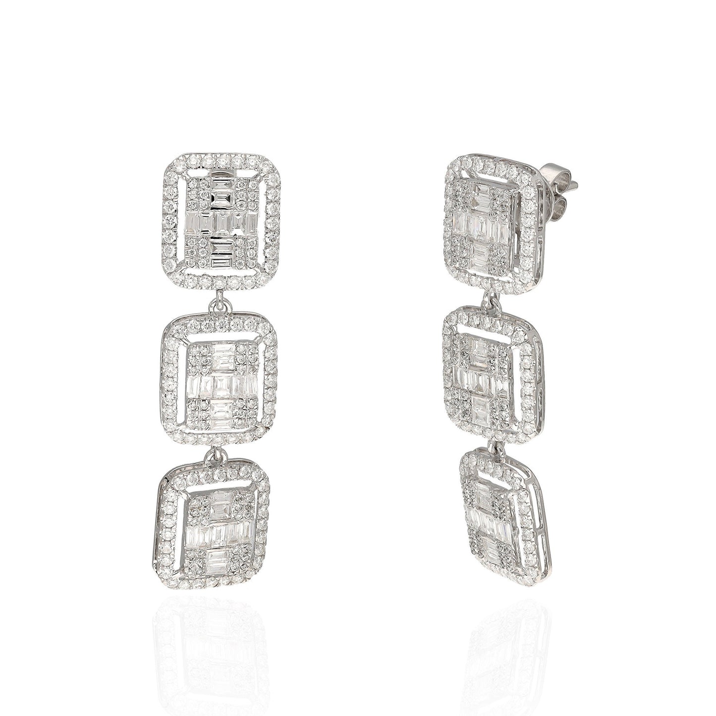 White Diamond Gemstone Geometric Earrings, Dainty 18k diamond earrings, Diamond Baguette Shape Drop Earring Jewelry For Bridesmaid