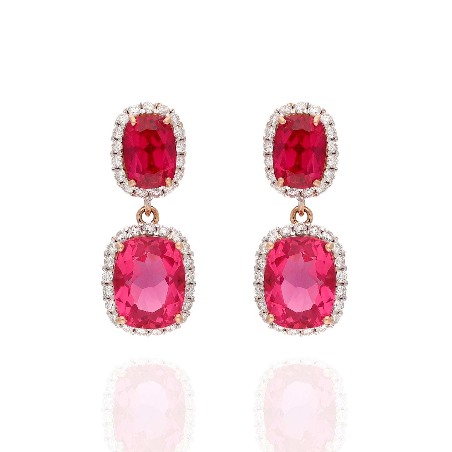 Synthetic Ruby & Diamond Stud Earrings in 18k Rose Gold, Natural Diamond Gold Earring Jewelry, Solid 18k Dangle Anniversary Earrings Gift