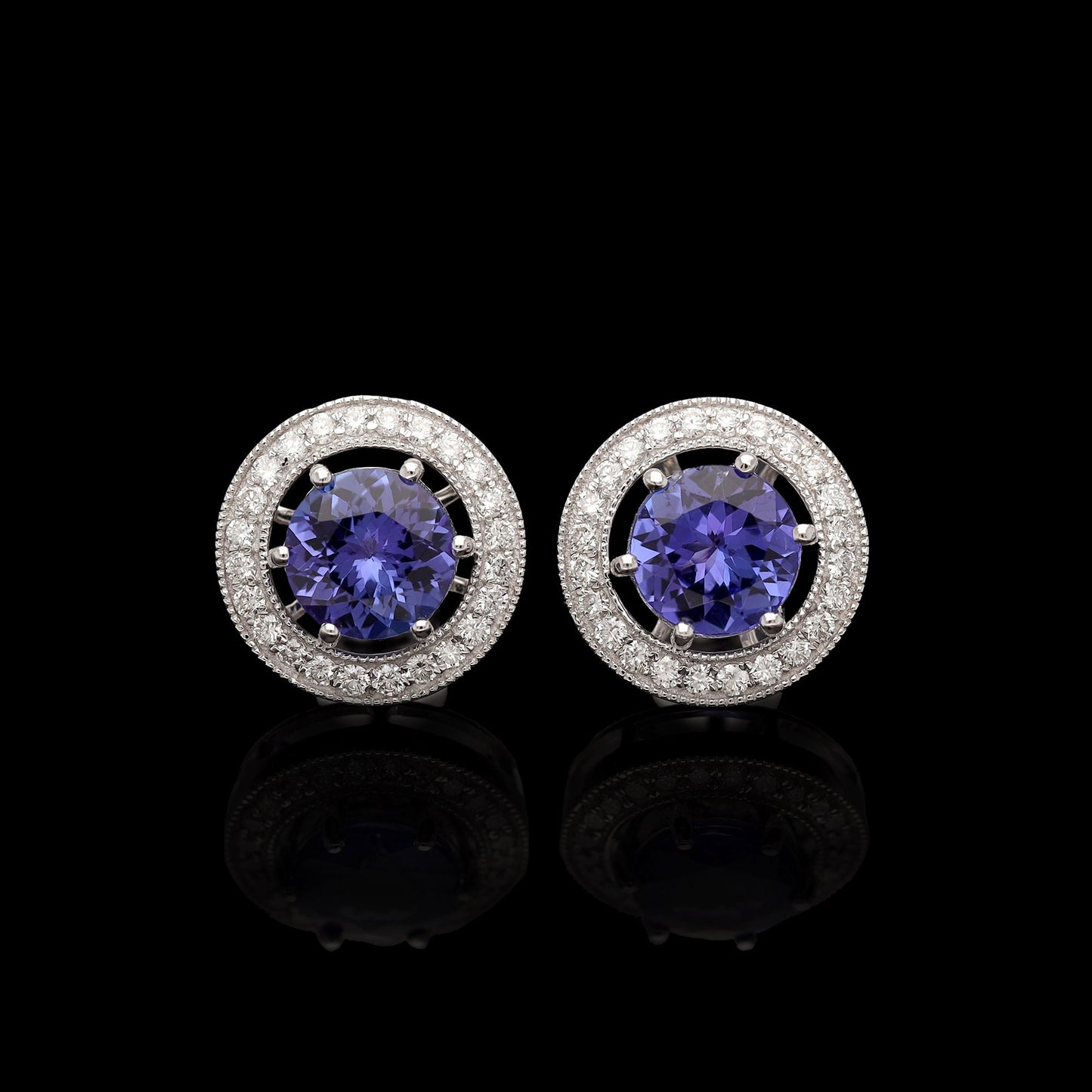 Real tanzanite stud earring with pave diamond round jacket border in 18k gold | Multi-Use stud earring in white gold | Detachable Earring