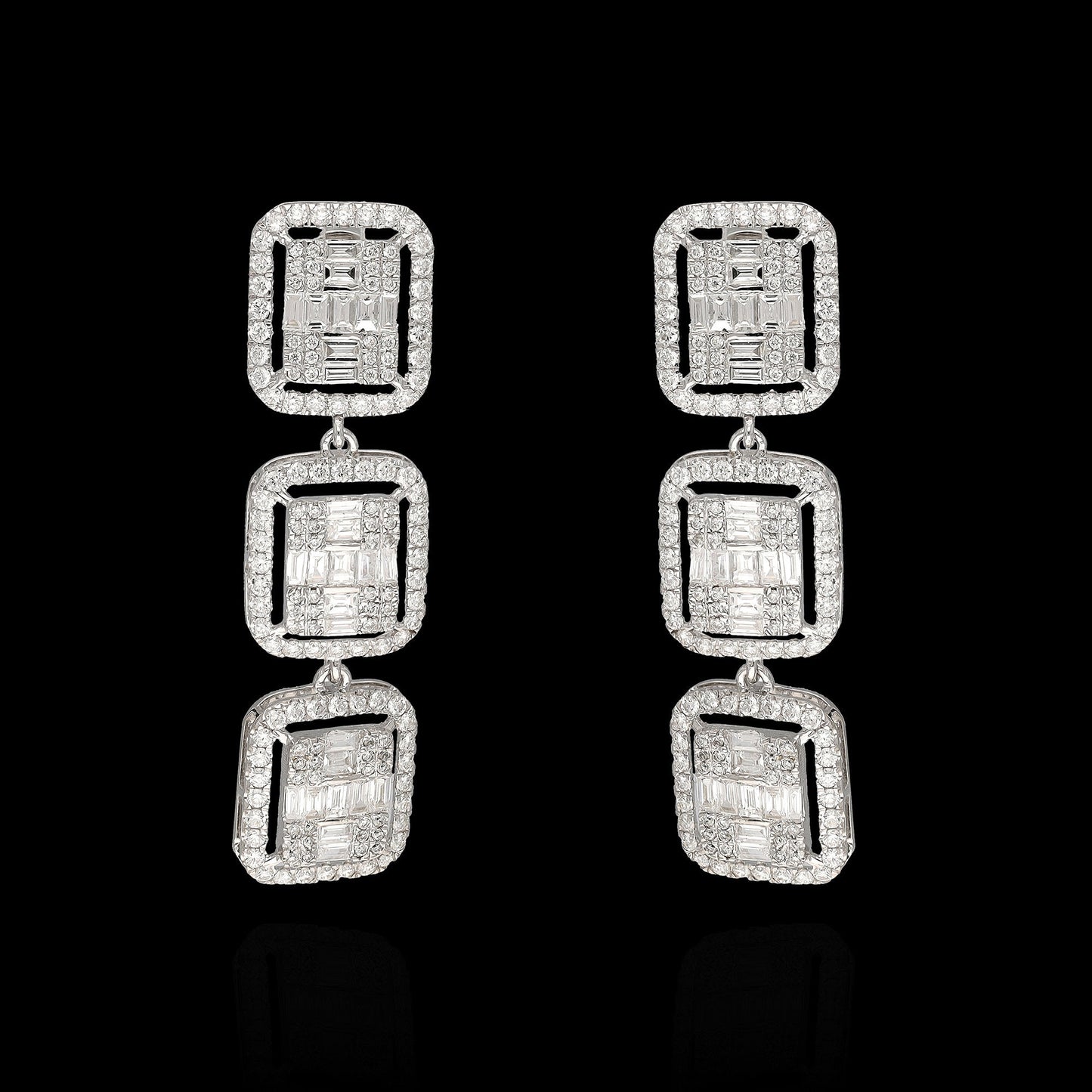White Diamond Gemstone Geometric Earrings, Dainty 18k diamond earrings, Diamond Baguette Shape Drop Earring Jewelry For Bridesmaid