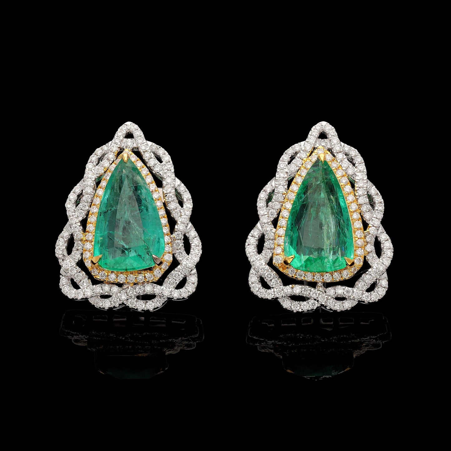 6.70 Cts. Zambian Emerald Diamond Halo Earrings | Solid 18k White Gold Natural Diamond Earrings For Women | Gold Emerald Push Back Earring