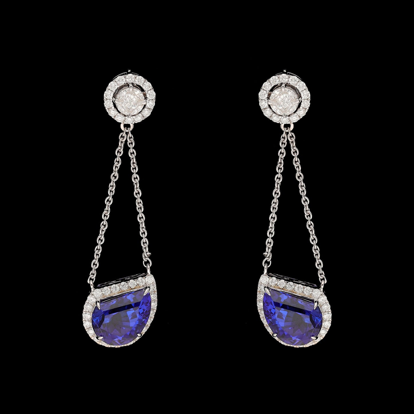 Rare Fancy Cut 7.85 Cts. Natural Tanzanite Diamond Earring, 18k White Gold, Dangle Drop Earrings For Women, Tanzanite Earring Jewelry