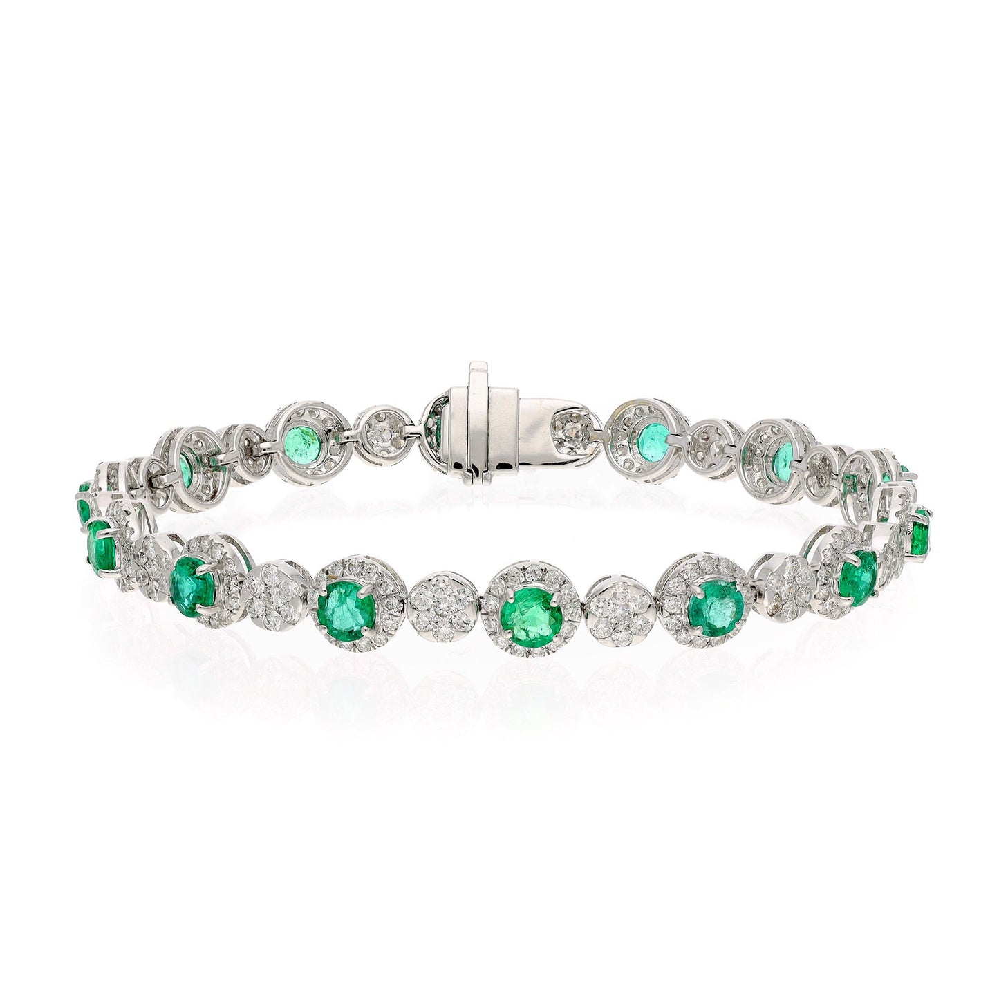 Natural Emerald Diamond Gold Bracelet, 18k White Gold Certified Diamond Bracelets For Women, Emerald May Birthstone Handmade Jewelry