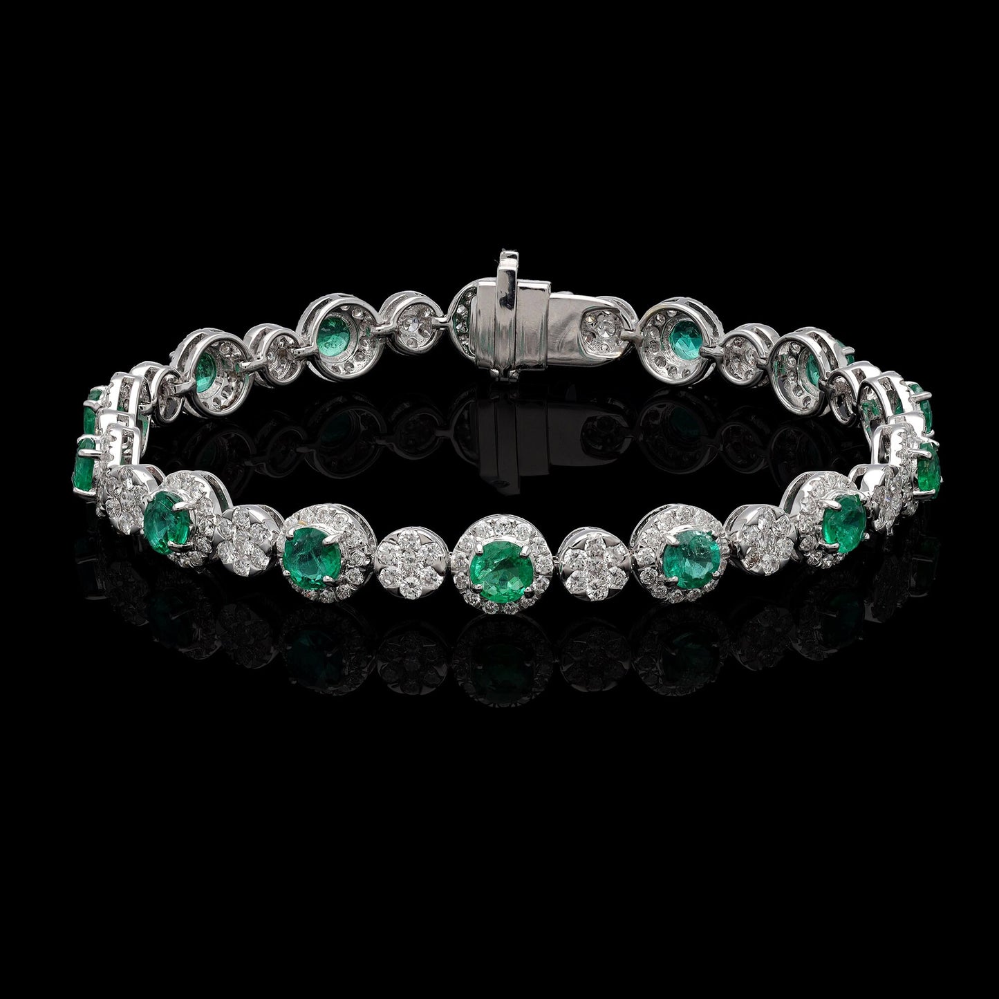 Natural Emerald Diamond Gold Bracelet, 18k White Gold Certified Diamond Bracelets For Women, Emerald May Birthstone Handmade Jewelry
