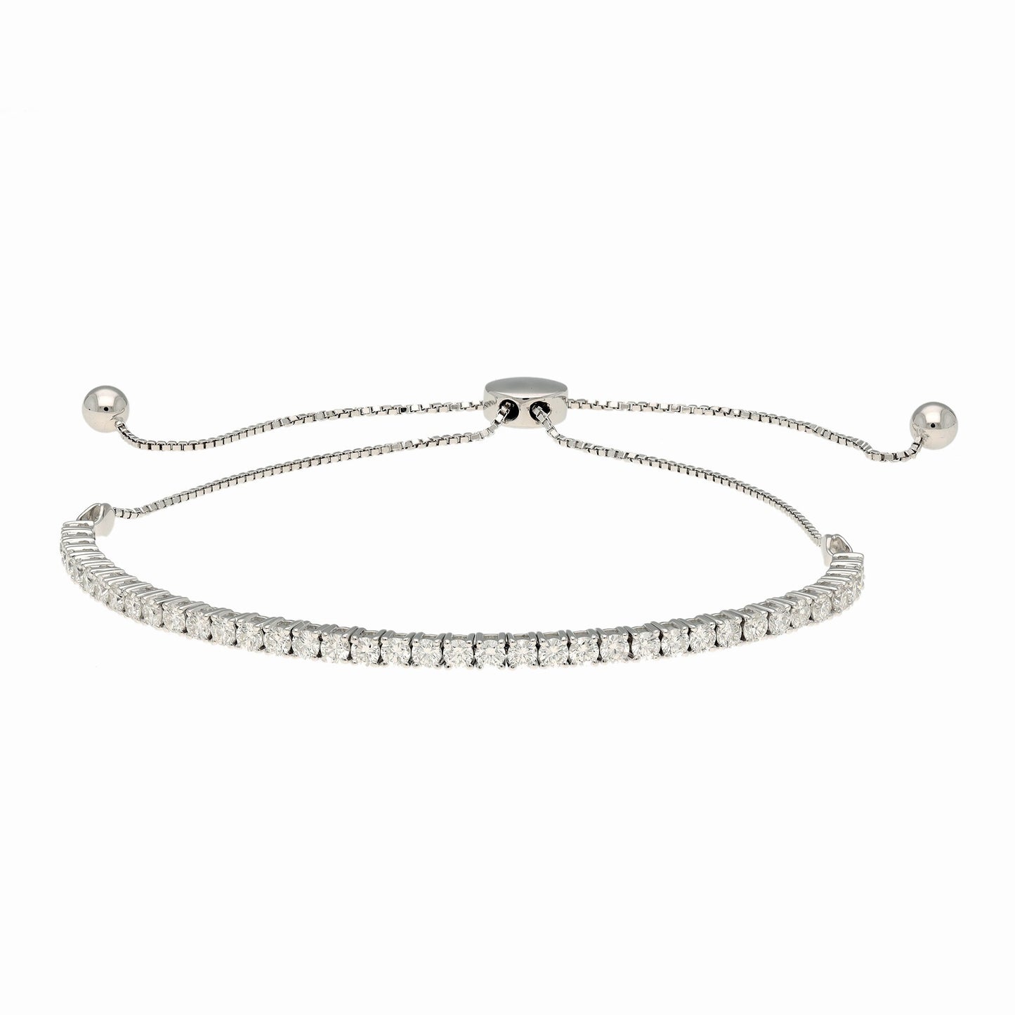 1.95 Cts. Natural Diamond Bolo Tennis Bracelet 18k White Gold, Prong Set Diamond Pull Adjustable Box Chain Gold Bracelets For Women Gift