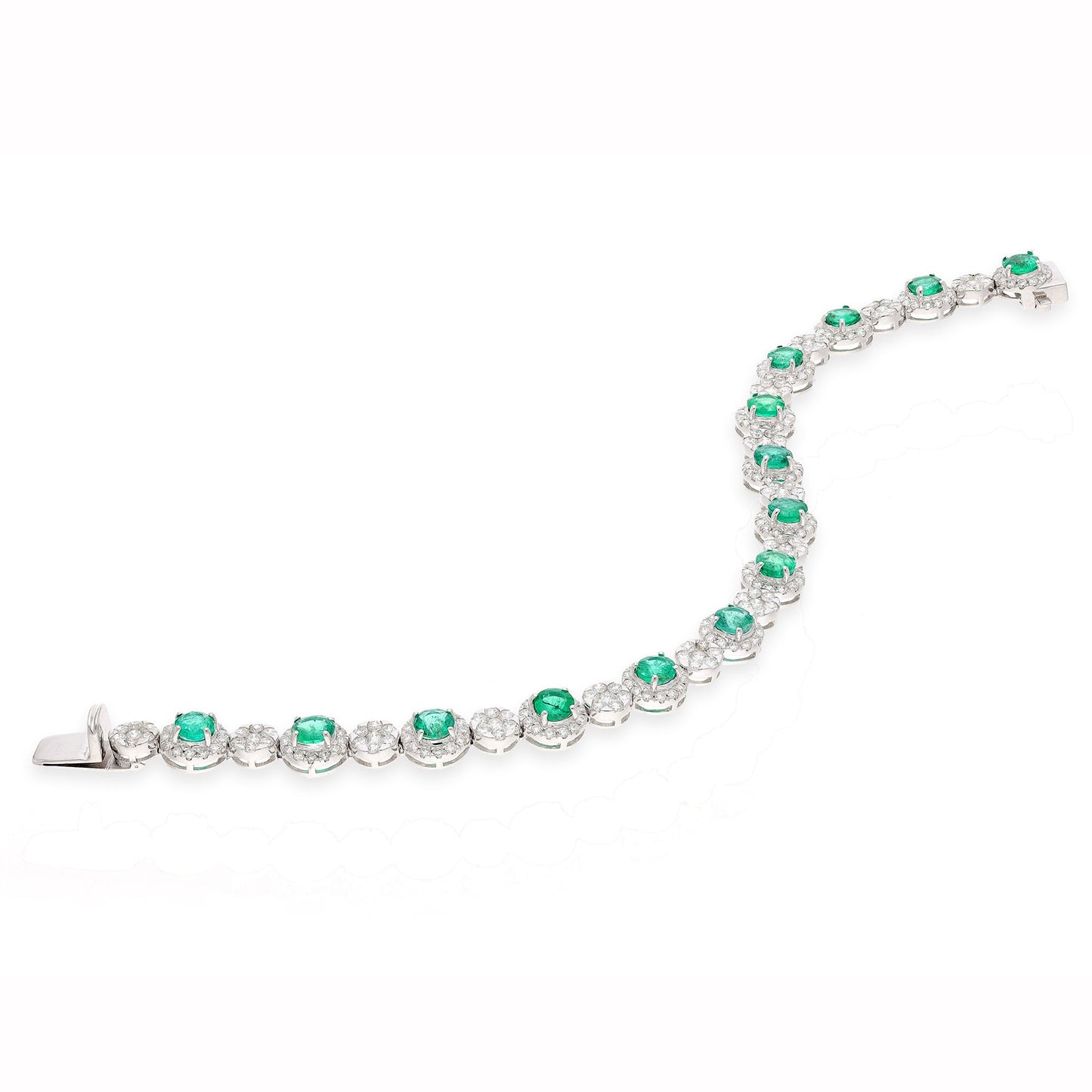 Natural Emerald Diamond Gold Bracelet, 18k White Gold Certified Diamond Bracelets For Women, Emerald May Birthstone Handmade Jewelry