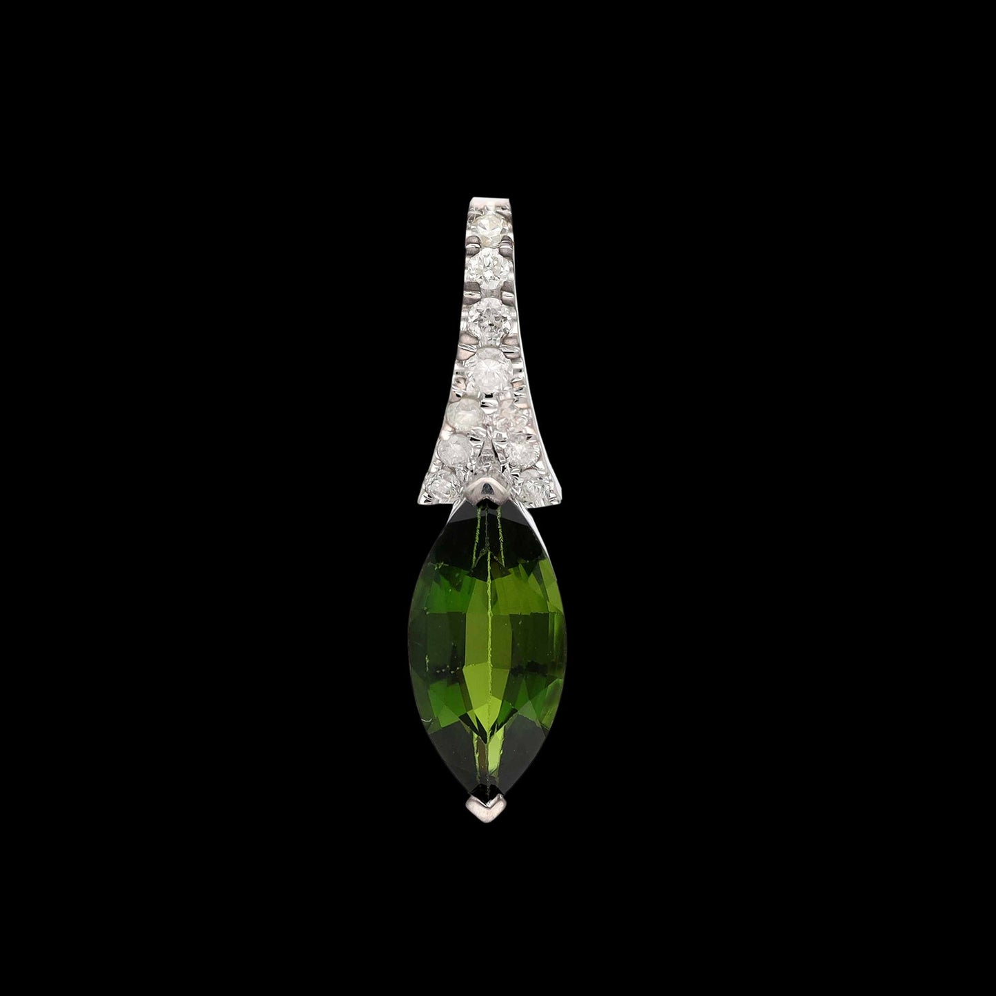 0.97 Cts. Natural Tourmaline Diamond Pendant, Solid 14K White Gold Real Pave Diamond Dainty Pendants, Green Tourmaline Pendant For Women