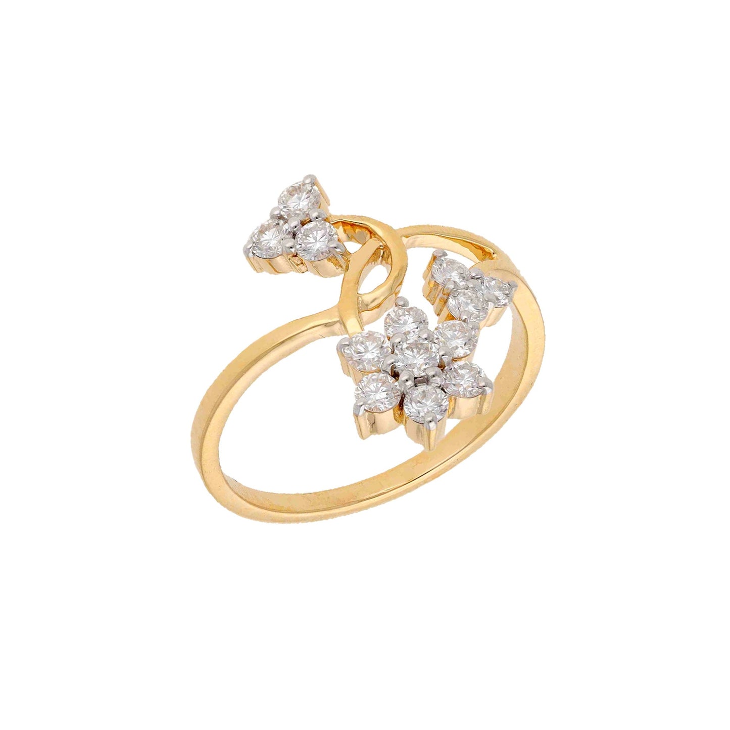 0.57 Cts. Natural Diamond Wedding Ring | 18k Yellow Gold Diamond Bypass Rings For Women | Handmade Round Cut Diamond Statement Ring Jewelry