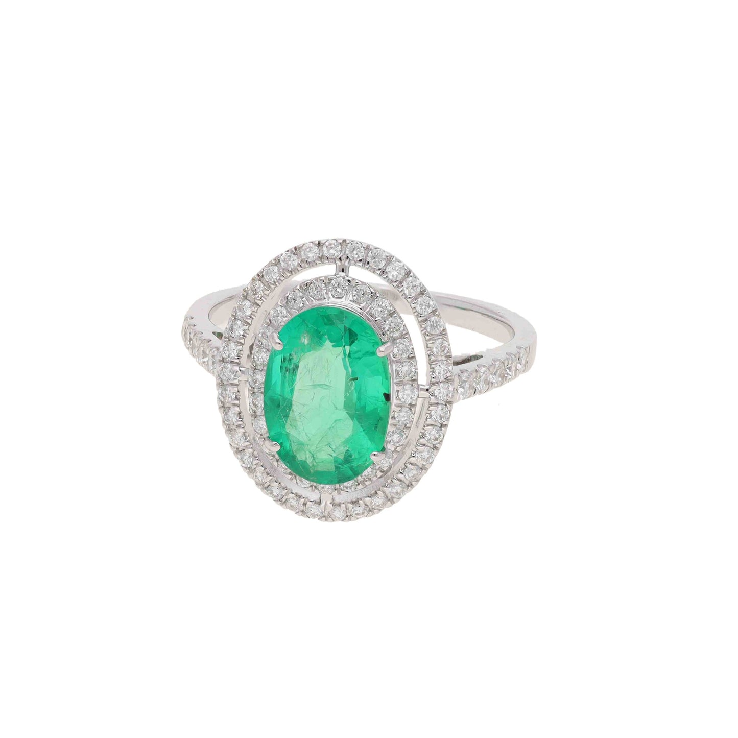 1.80 Cts. Natural Emerald Gemstone Ring | 18k White Gold Pave Diamond Halo Rings For Women | Solid Gold Diamond Emerald Engagement Ring Gift