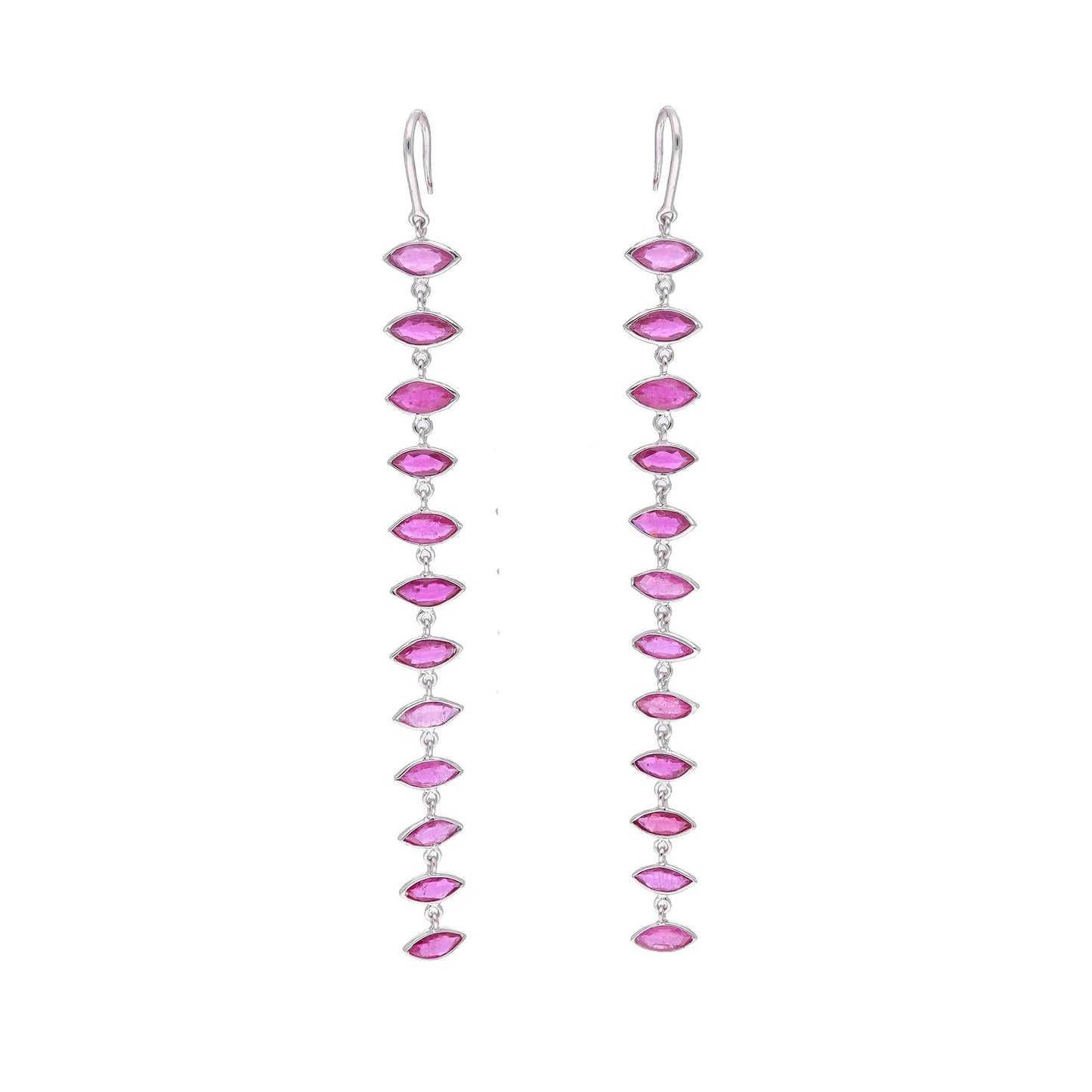 Natural Ruby Marquise Dangle Drop Earring | 18k White Gold Ruby Hook Style Earrings For Women | Bezel Set Ruby Gold Earring Jewelry