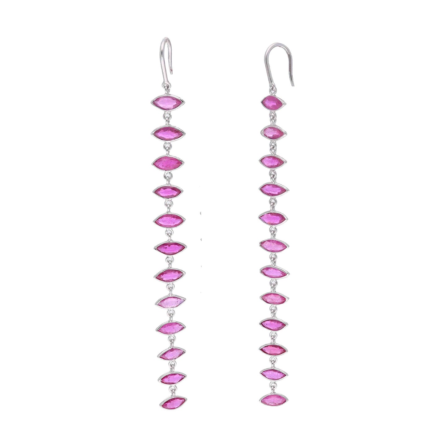Natural Ruby Marquise Dangle Drop Earring | 18k White Gold Ruby Hook Style Earrings For Women | Bezel Set Ruby Gold Earring Jewelry
