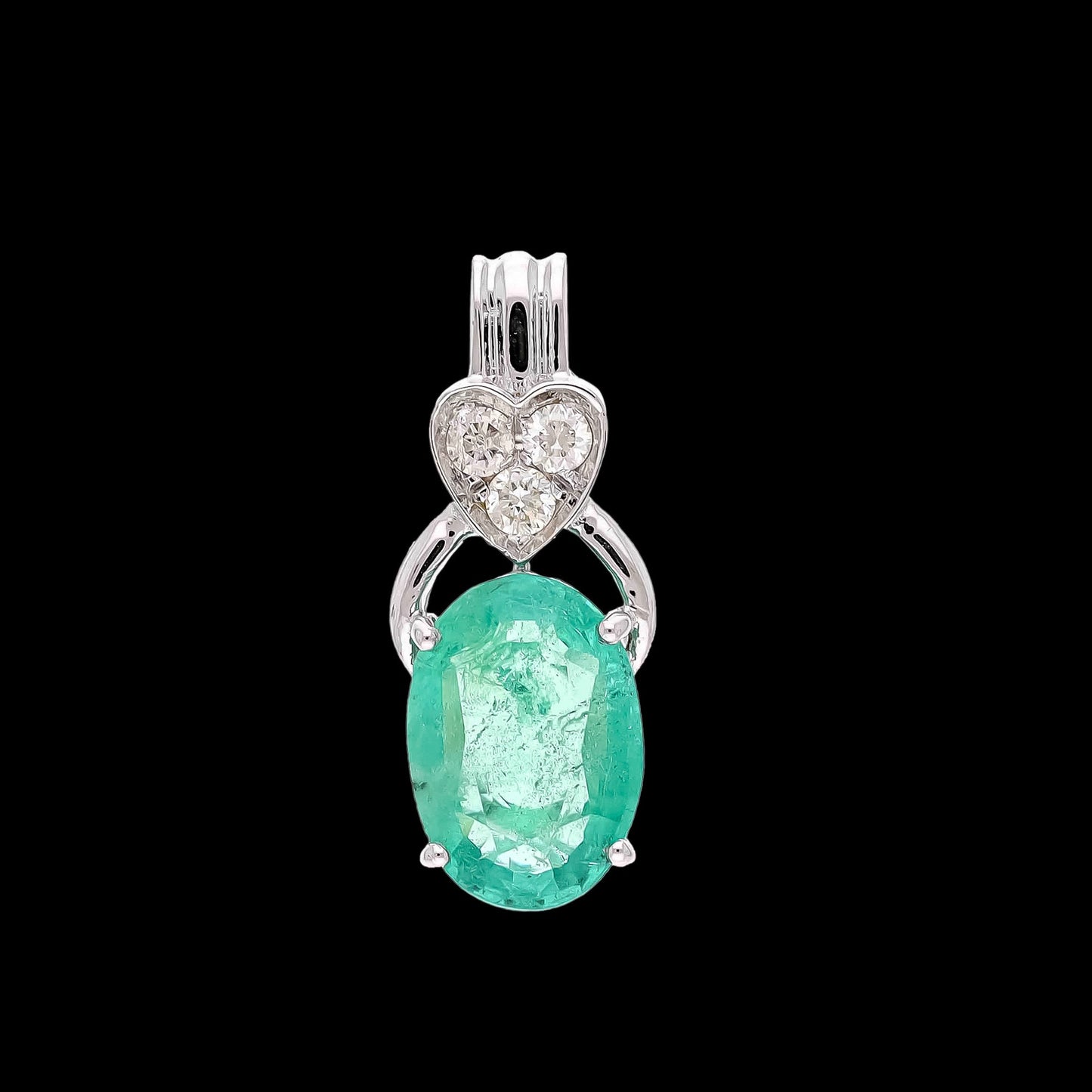 1.51 Cts. Real Emerald Diamond Gold Pendant | 18K White Gold Natural Diamond Minimalist Pendants For Women | May Birthstone Emerald Jewelry