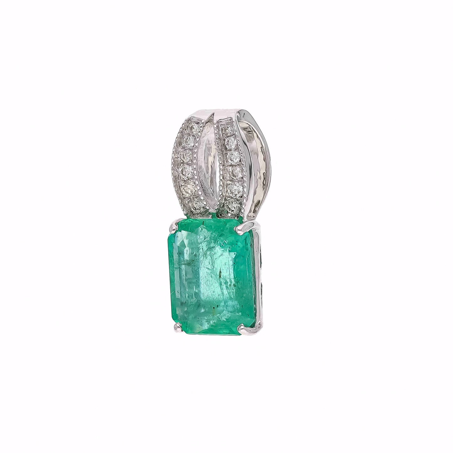 1.26Cts Real Emerald Diamond Pendant | 18k White Gold Natural Diamond Minimalist Pendant For Women | Emerald Cut Emerald Pendant Jewelry