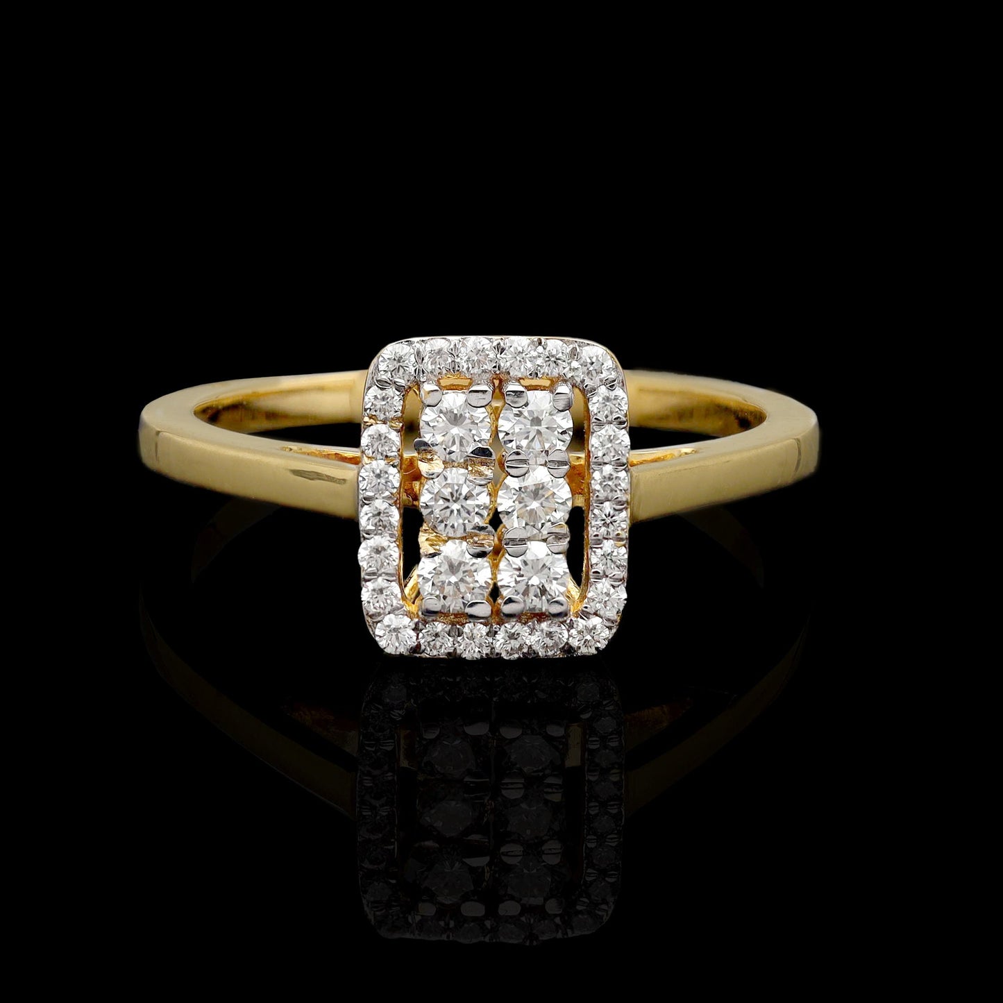 Natural Round Cut Diamond Ring 18k Yellow Gold Minimalist Ring | Gold GH VS Quality Diamond Rings For Women | Diamond Halo Ring Jewelry