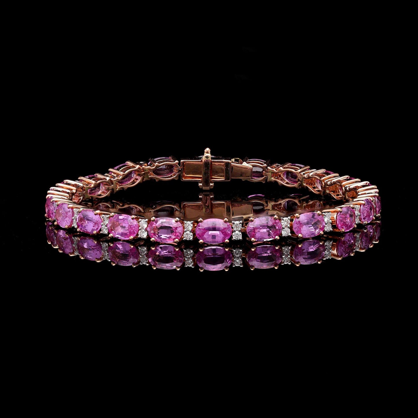 10.88 Cts. Pink Sapphire Tennis Bracelet | 18k Rose Gold Natural Diamond Minimalist Bracelet Jewelry | Sapphire & Diamond Handmade Bracelets
