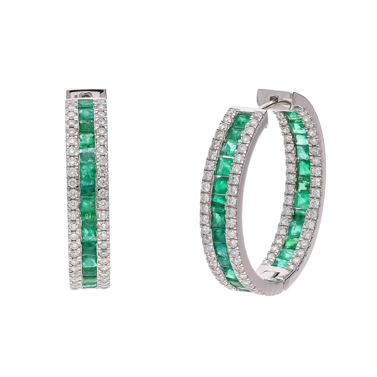 Sparkling Emerald & Diamond Huggie Earrings | 18k Gold Hoops for Special Occasions
